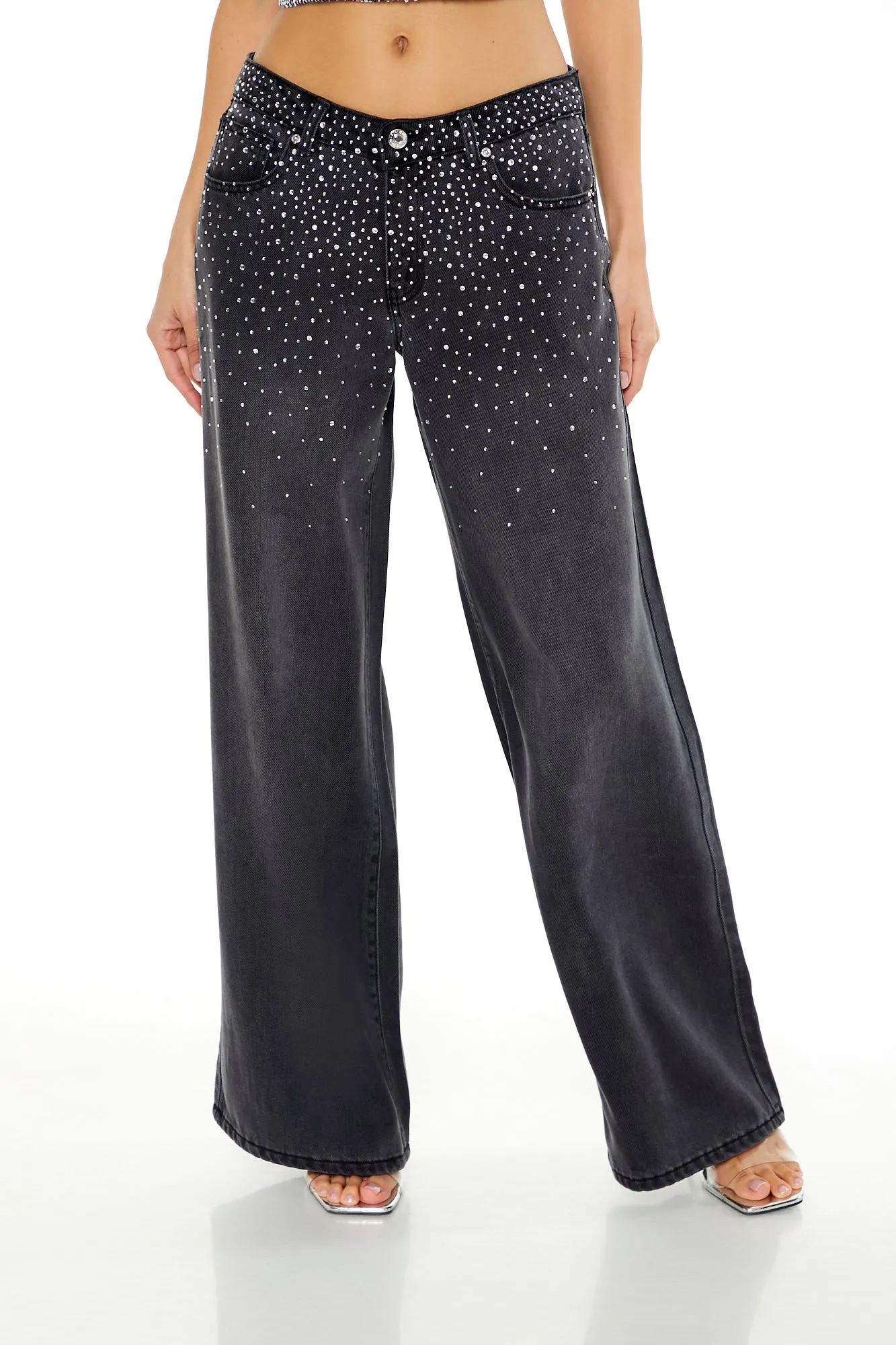 Jean ample délavé noir à taille basse avec pierres du Rhin sold by Urban Planet product image thumbnail 2