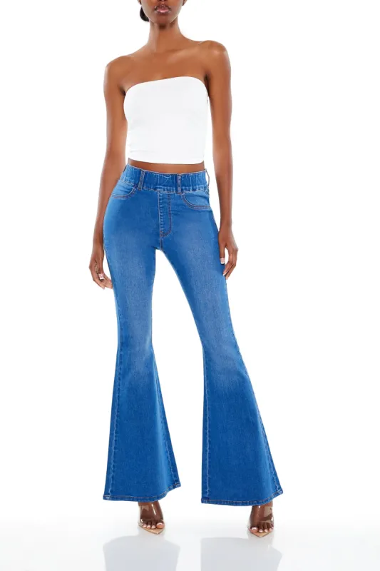 Jean à jambe évasée à taille haute avec bande de taille élastique sold by Urban Planet