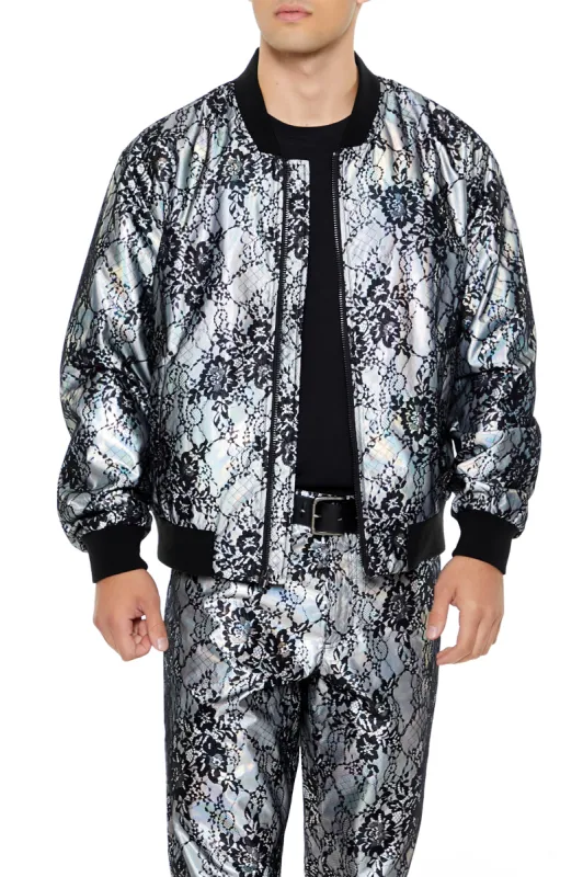Metallic Lace Bomber Jacket made by Forever 21