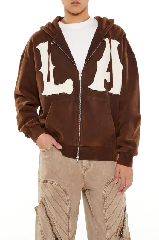 Washed LA Patch Zip-Up Hoodie sold by Urban Planet