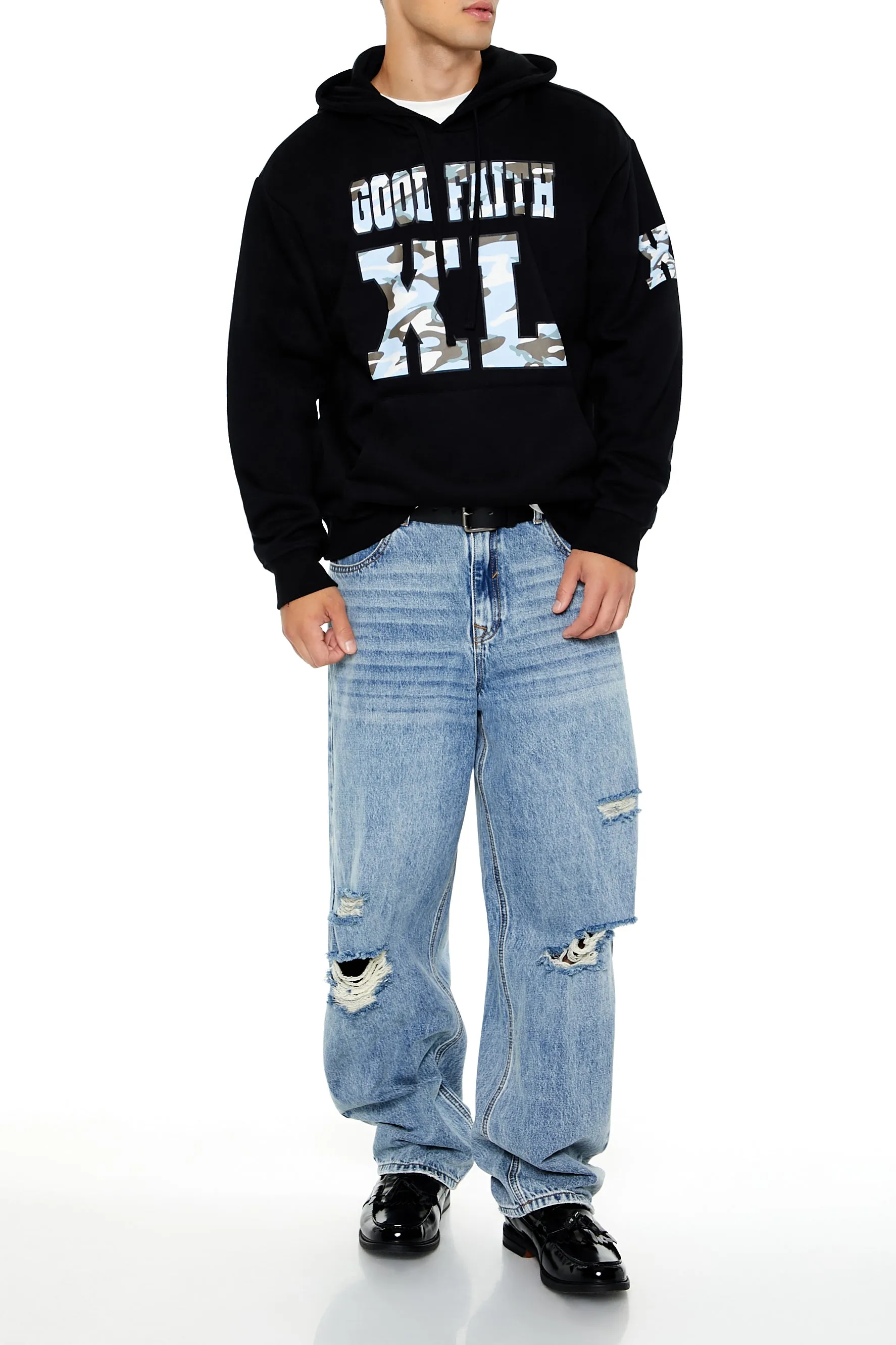 Haut à capuchon avec motif brodé Good Faith et motif camouflage sold by Urban Planet product image thumbnail 3