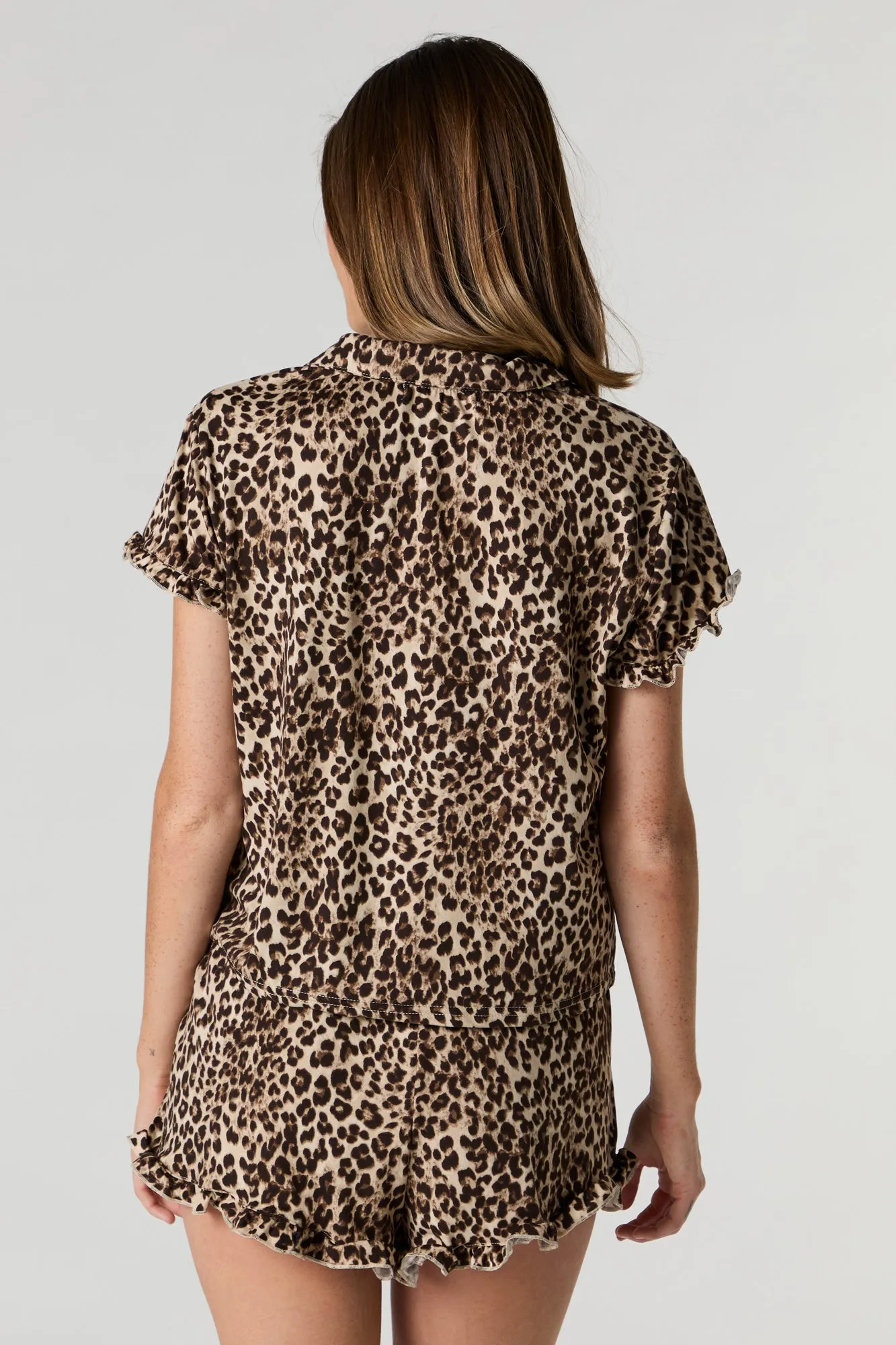 Ruffle Button-Up Top & Short 2 Piece Pajama Set sold by Urban Planet product image thumbnail 2