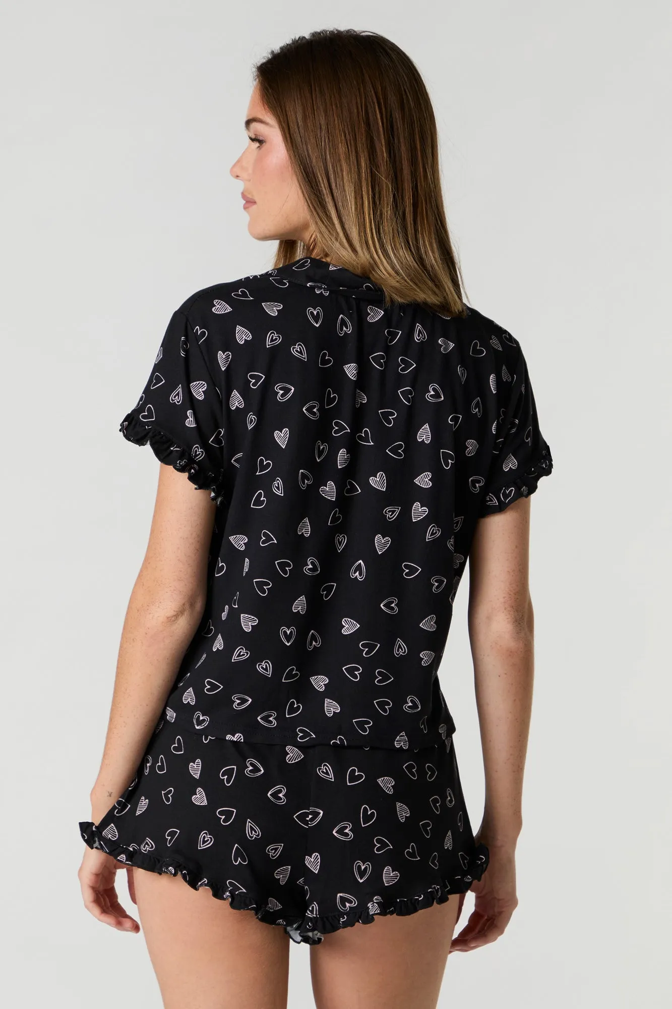 Ruffle Button-Up Top & Short 2 Piece Pajama Set sold by Urban Planet product image thumbnail 5