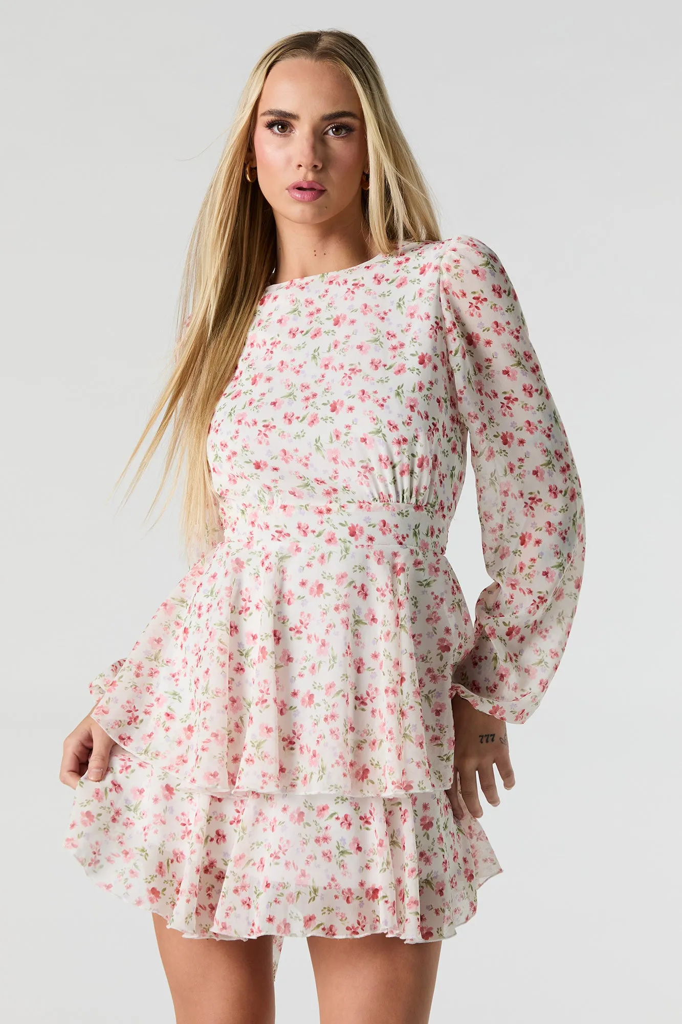 Floral Longsleeve Flowy Chiffon Mini Dress sold by Urban Planet product image thumbnail 5