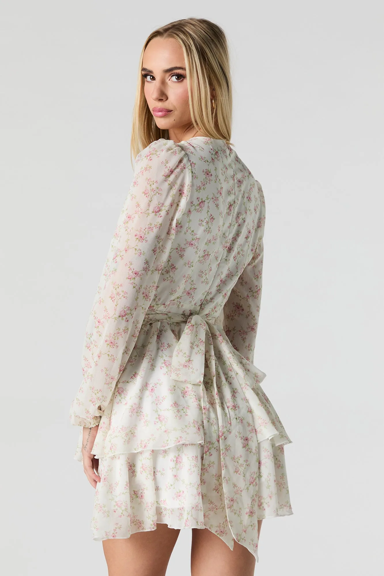 Floral Longsleeve Flowy Chiffon Mini Dress sold by Urban Planet product image thumbnail 3