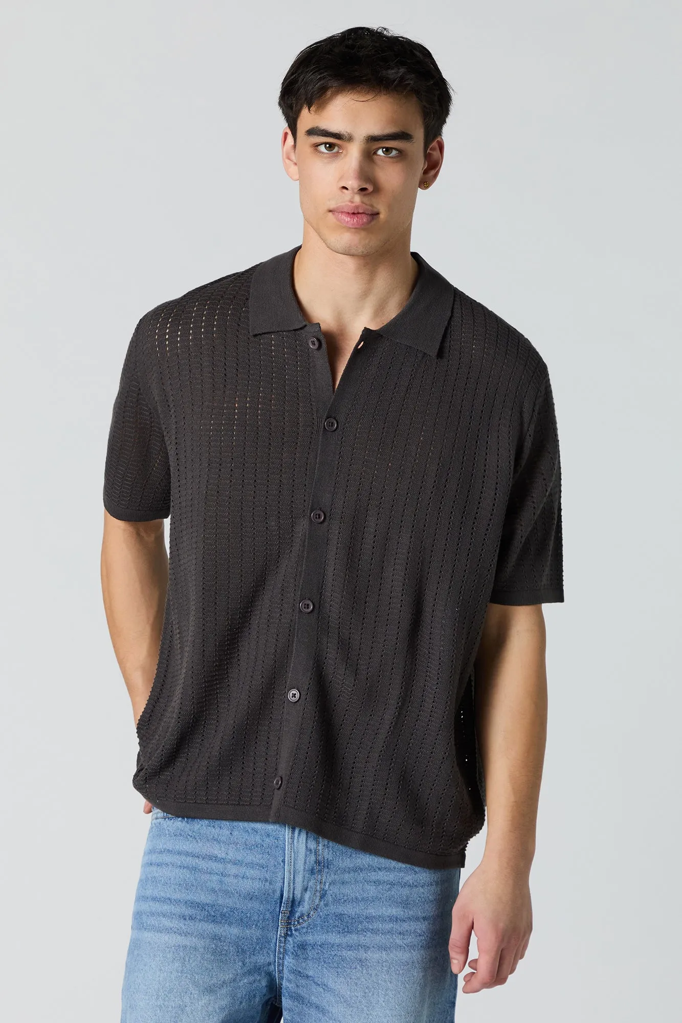 Haut boutonné à manche courte en tricot ouvert sold by Urban Planet product image thumbnail 5