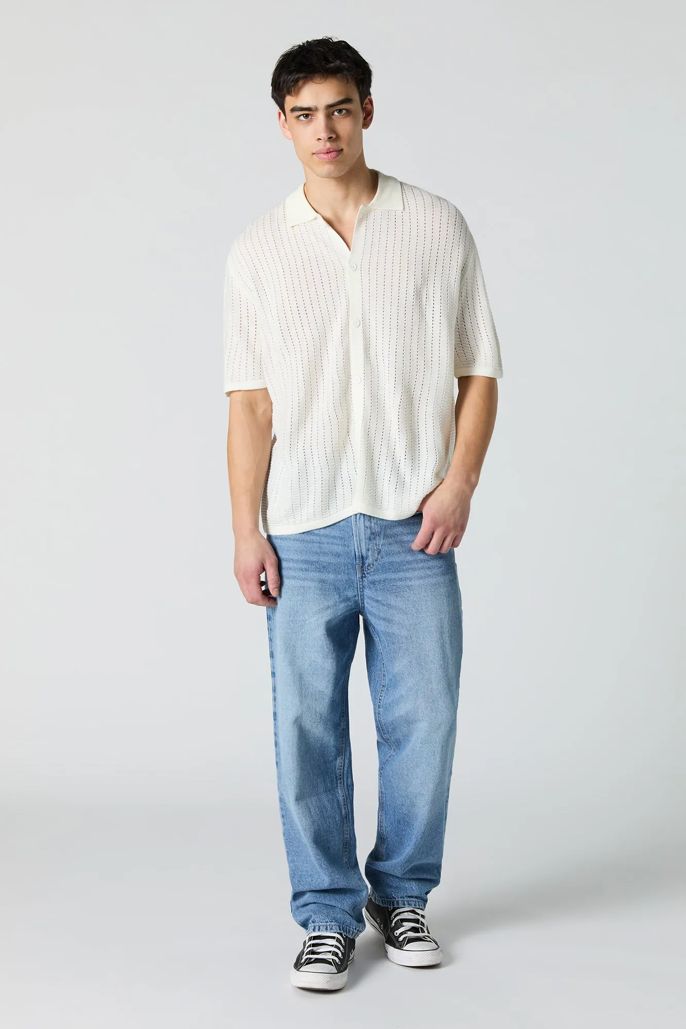 Haut boutonné à manche courte en tricot ouvert sold by Urban Planet product image thumbnail 3