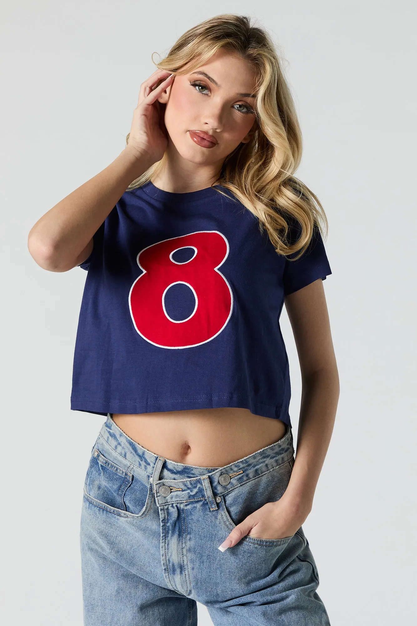 8 Embroidered Cropped T-Shirt sold by Urban Planet