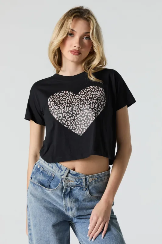 Cheetah Heart Graphic Cropped T-Shirt sold by Urban Planet