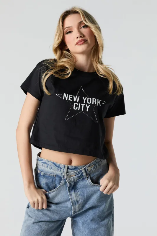 T-shirt écourté à motif NYC en pierres du Rhin sold by Urban Planet