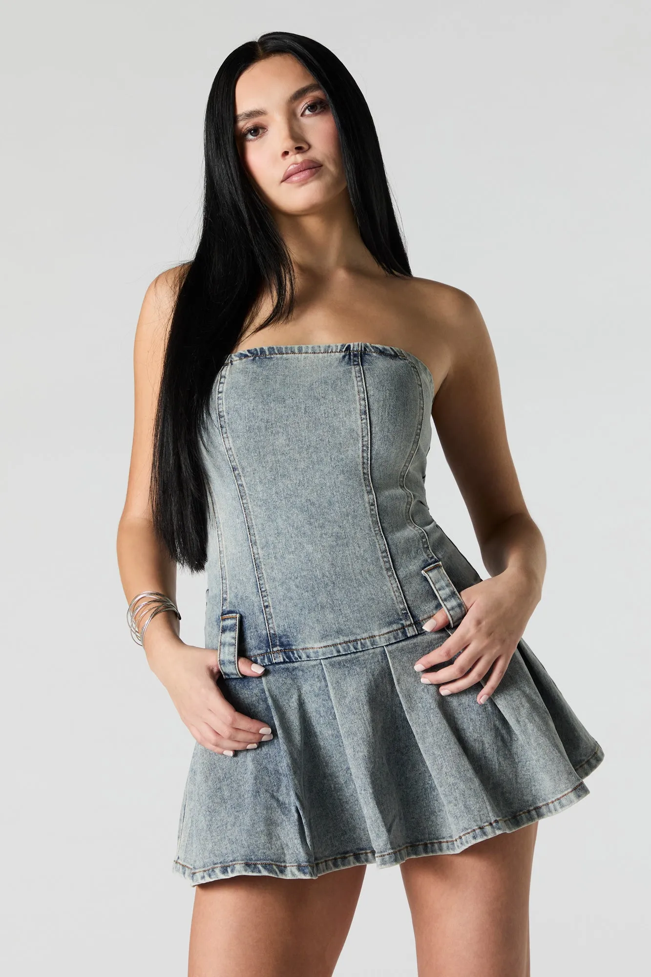 Denim Strapless Mini Dress sold by Urban Planet product image thumbnail 4