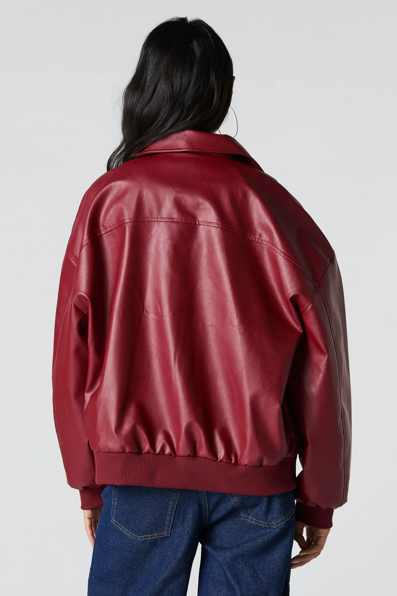 Faux Leather Oversized Zip-Up Bomber Jacket sold by Urban Planet product image thumbnail 2