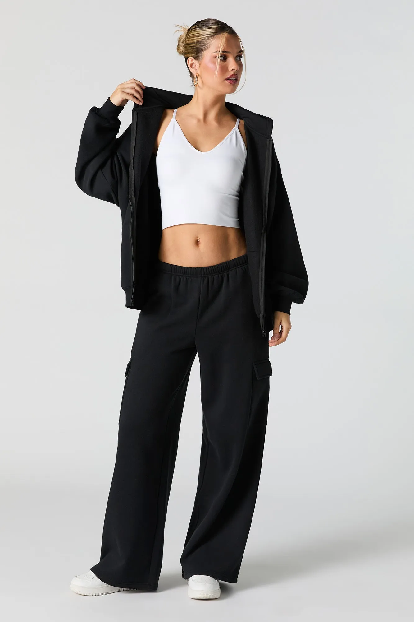 Solid Fleece Wide Leg Cargo Sweatpant sold by Urban Planet product image thumbnail 5