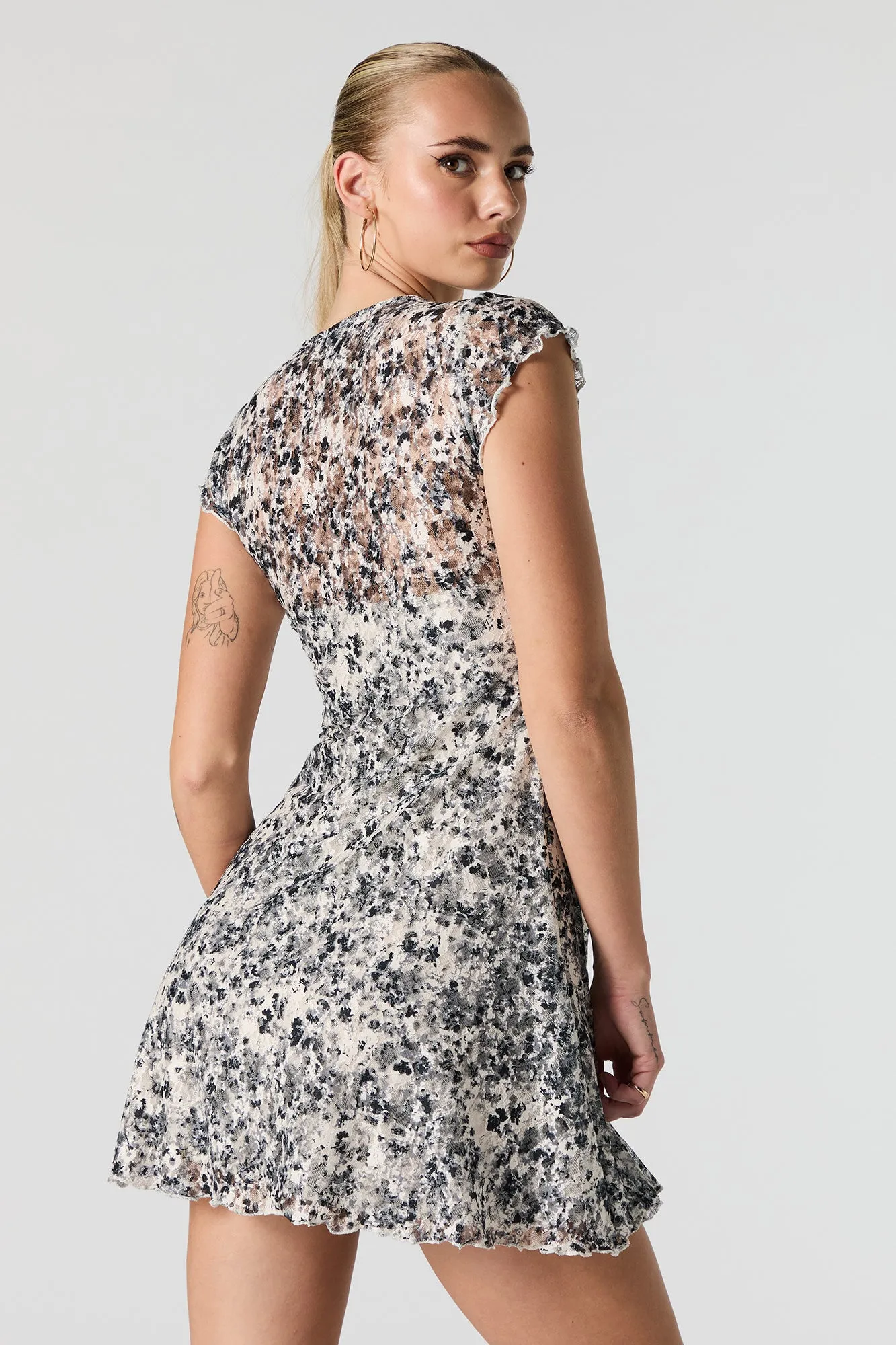 Floral Lace Flutter Sleeve Mini Dress sold by Urban Planet product image thumbnail 2