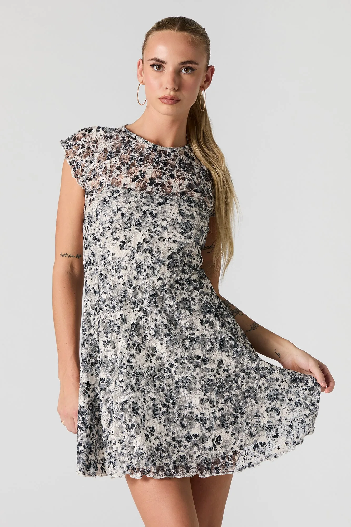 Floral Lace Flutter Sleeve Mini Dress sold by Urban Planet