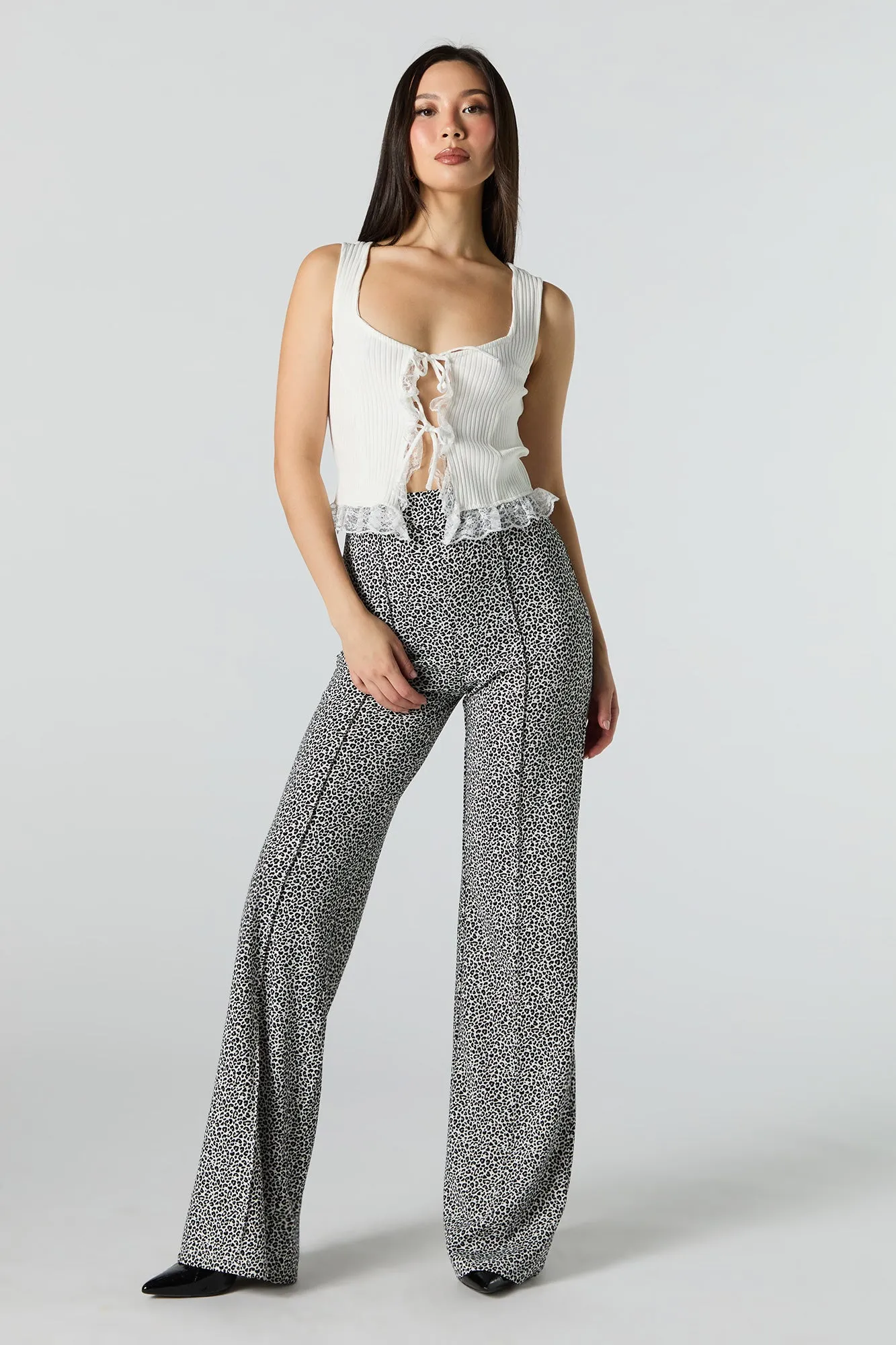 Ribbed Knit Lace Trim Tie Front Tank sold by Urban Planet product image thumbnail 3