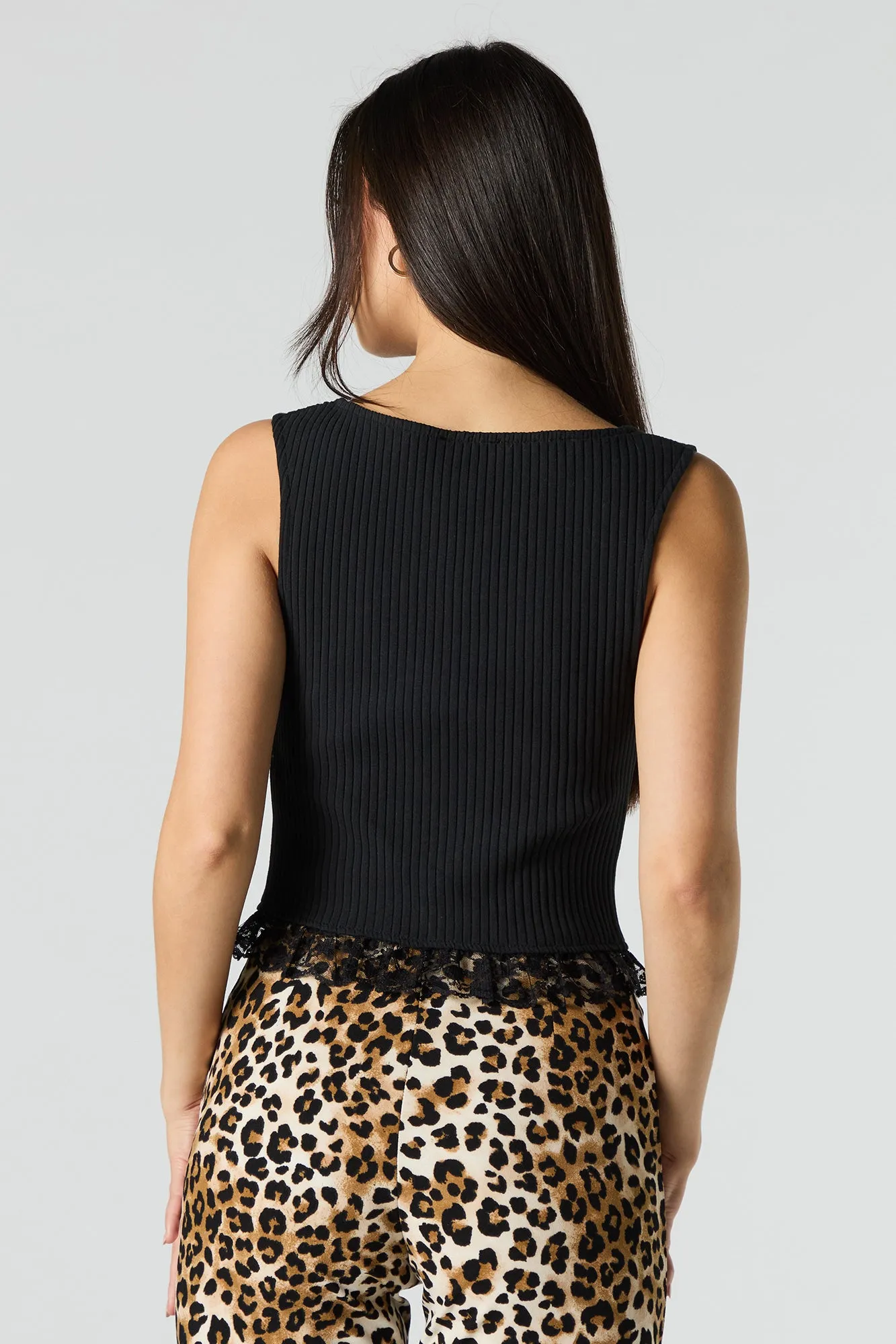 Débardeur en tricot côtelé avec liséré de dentelle et attache sold by Urban Planet product image thumbnail 5