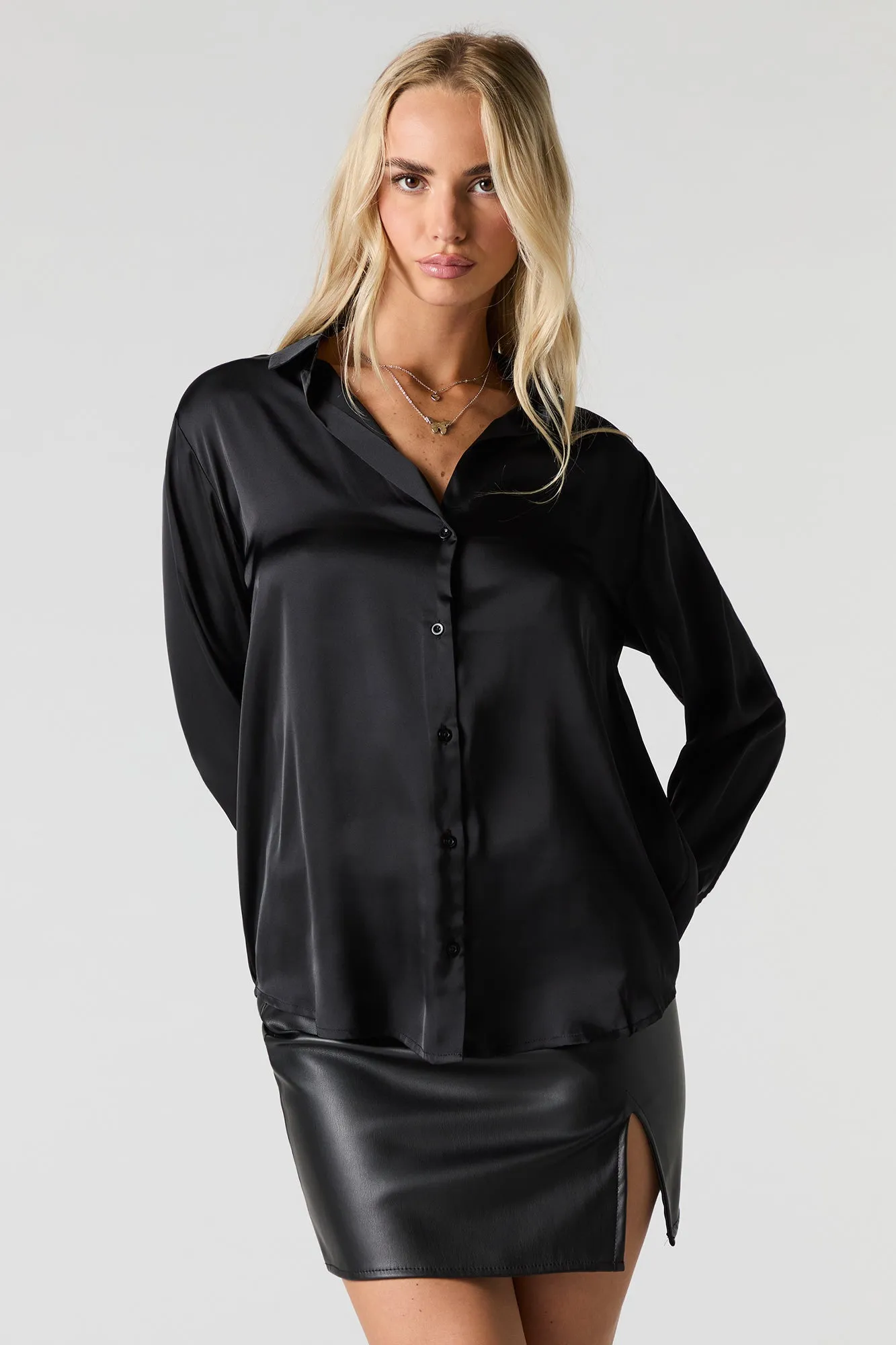 Satin Button-Up Top sold by Urban Planet product image thumbnail 4