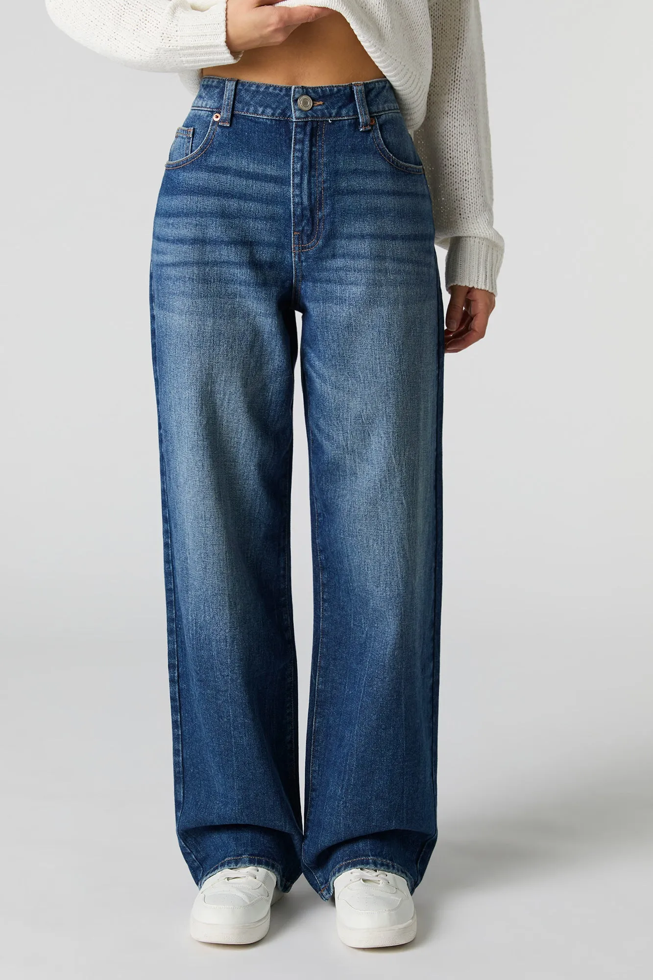 Jean taille haute à jambe large délavé foncé vintage sold by Urban Planet product image thumbnail 2