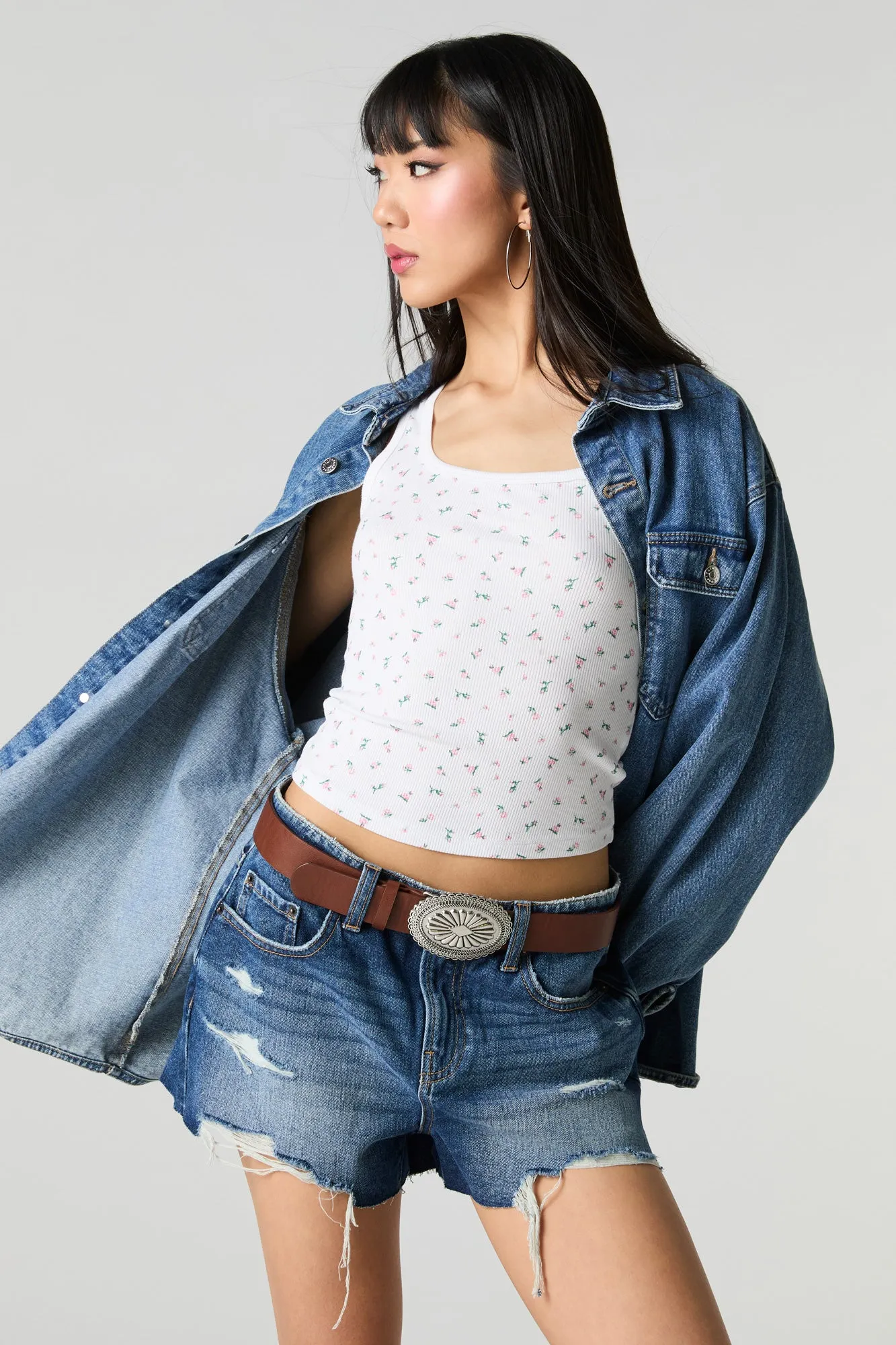 Dark Wash Distressed Rigid Denim Short sold by Urban Planet