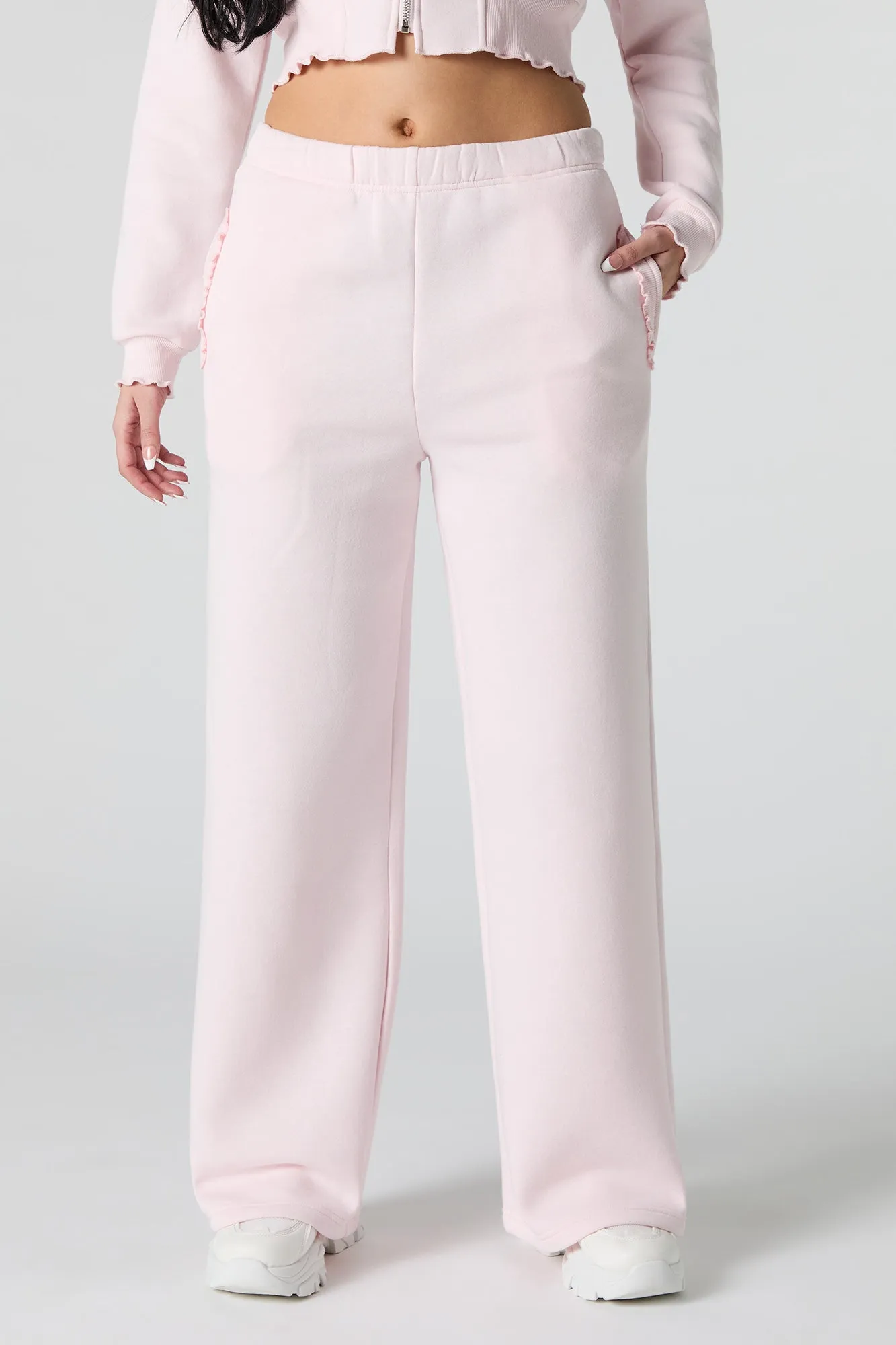 Fleece Ruffle Pocket Wide Leg Sweatpant sold by Urban Planet product image thumbnail 2