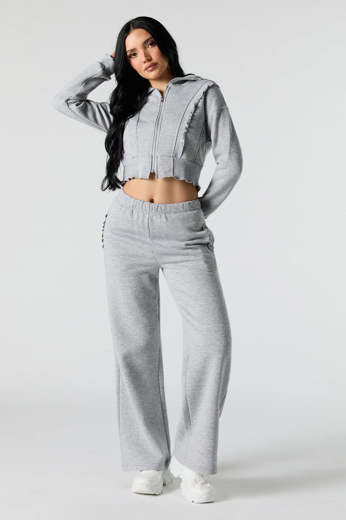 Fleece Ruffle Pocket Wide Leg Sweatpant sold by Urban Planet product image thumbnail 5