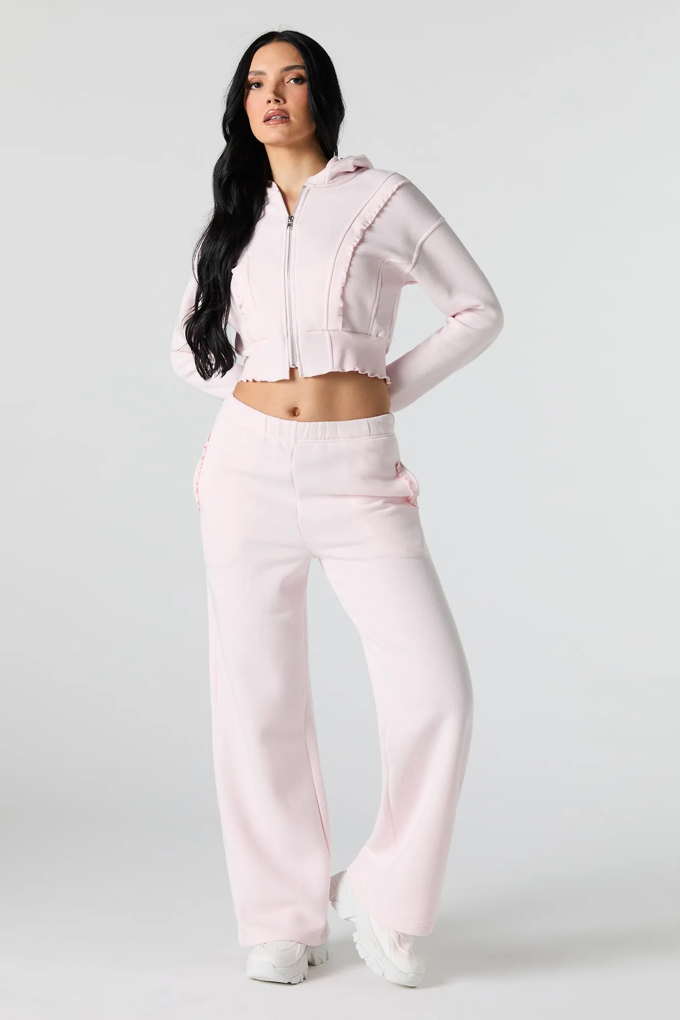 Fleece Ruffle Pocket Wide Leg Sweatpant sold by Urban Planet product image thumbnail 4