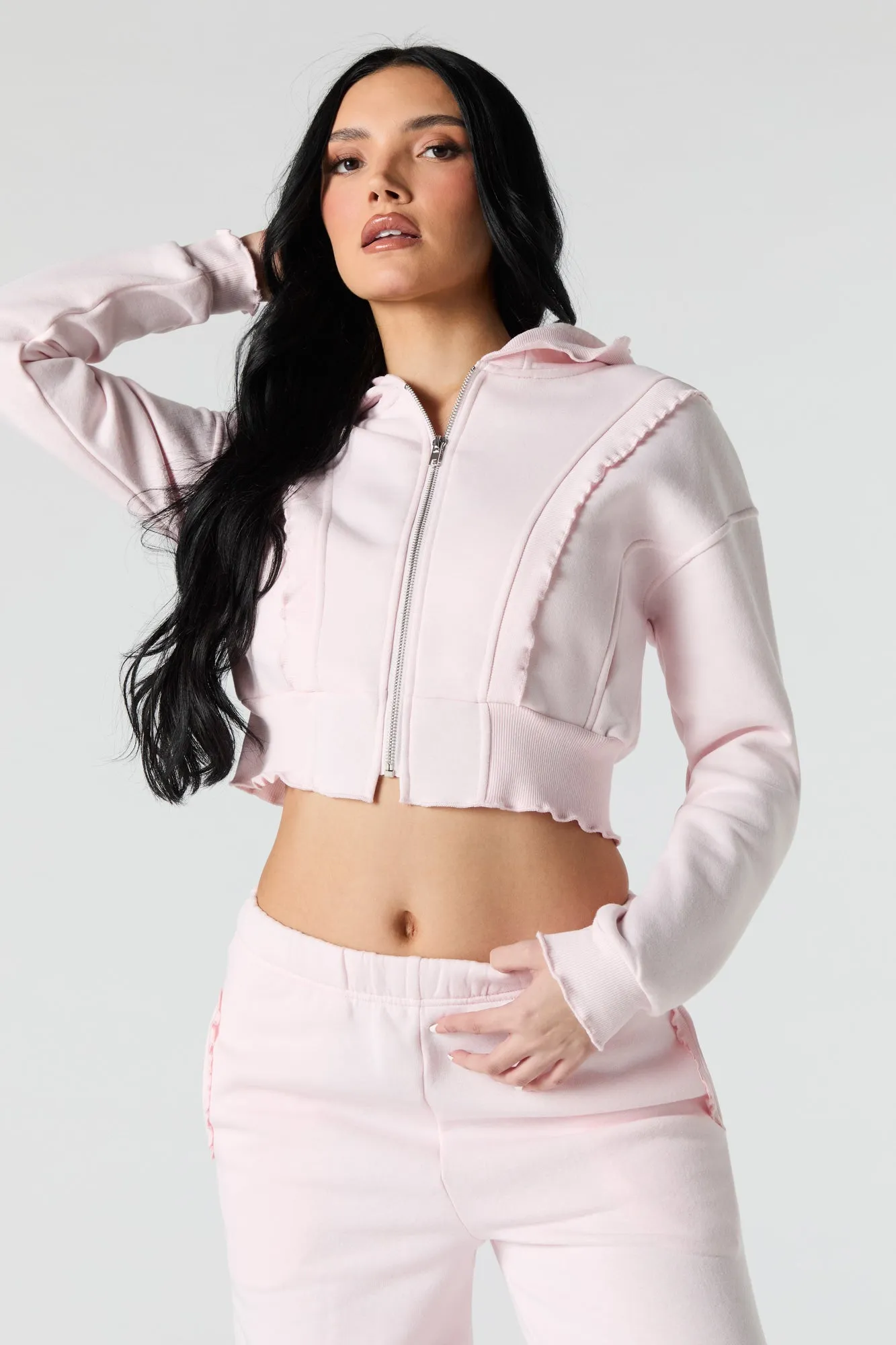 Fleece Ruffle Trim Zip-Up Hoodie sold by Urban Planet product image thumbnail 4