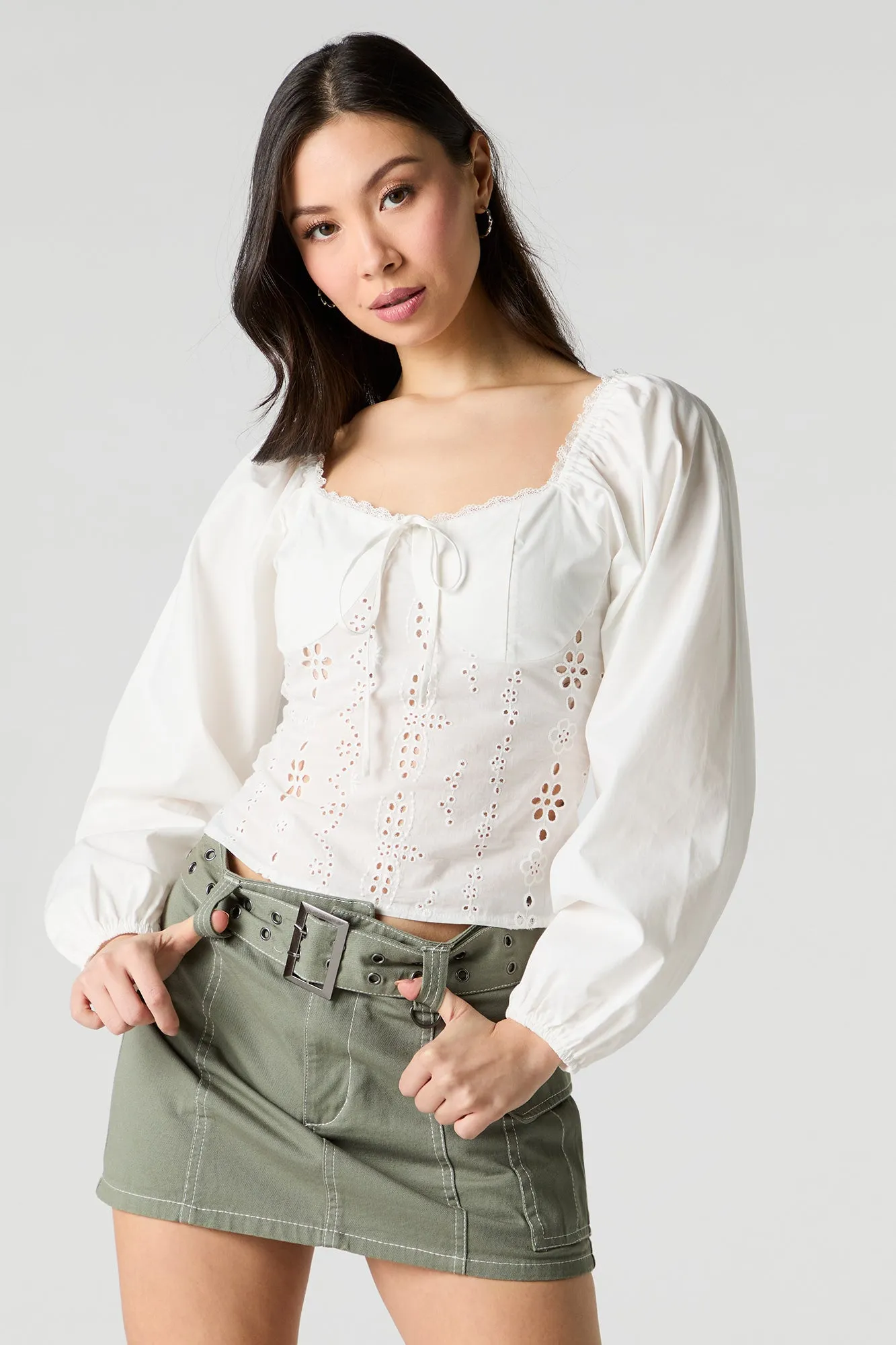 Eyelet Long Puff Sleeve Top sold by Urban Planet product image thumbnail 4