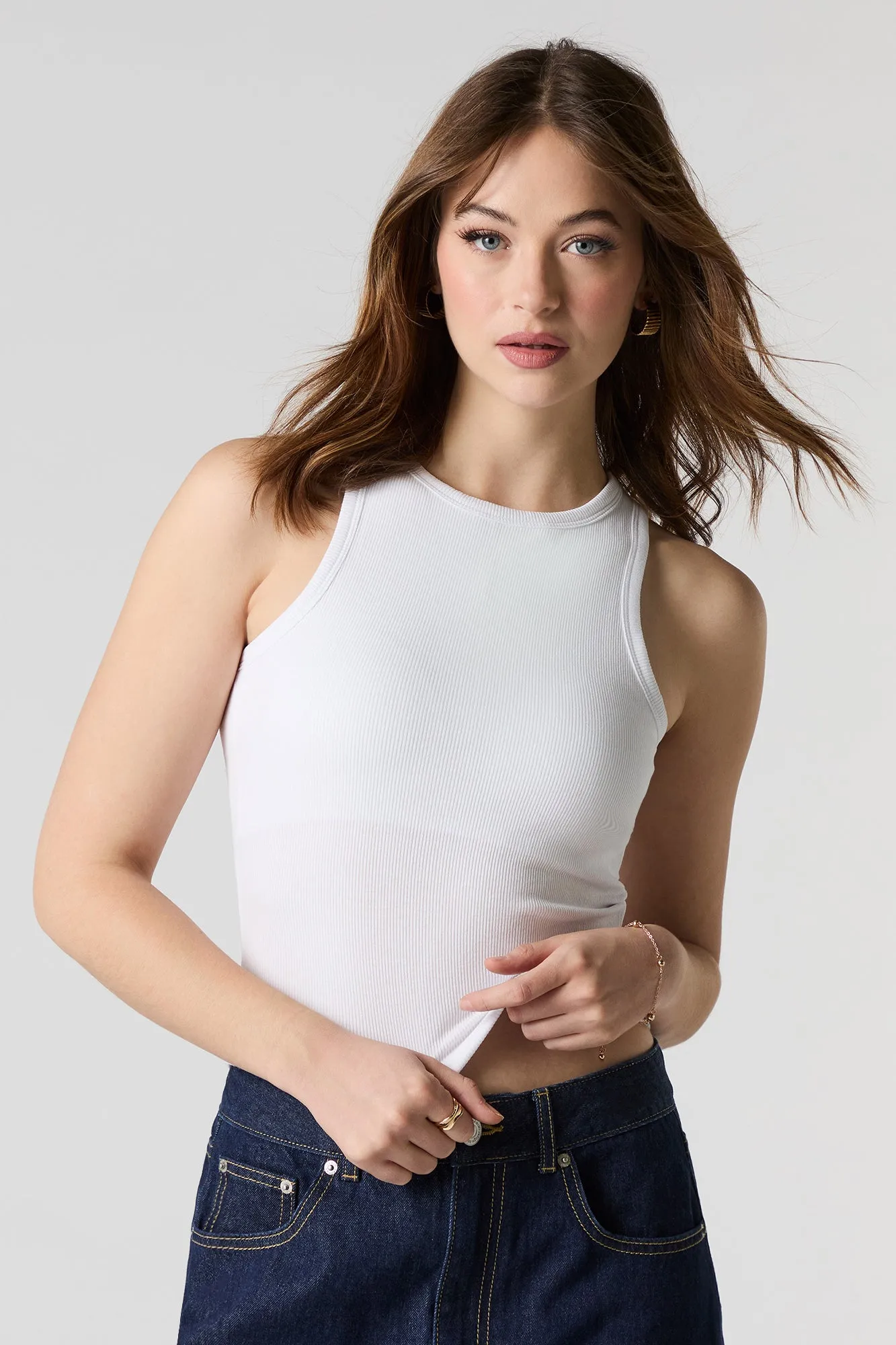 Ribbed High Neck Tank sold by Urban Planet