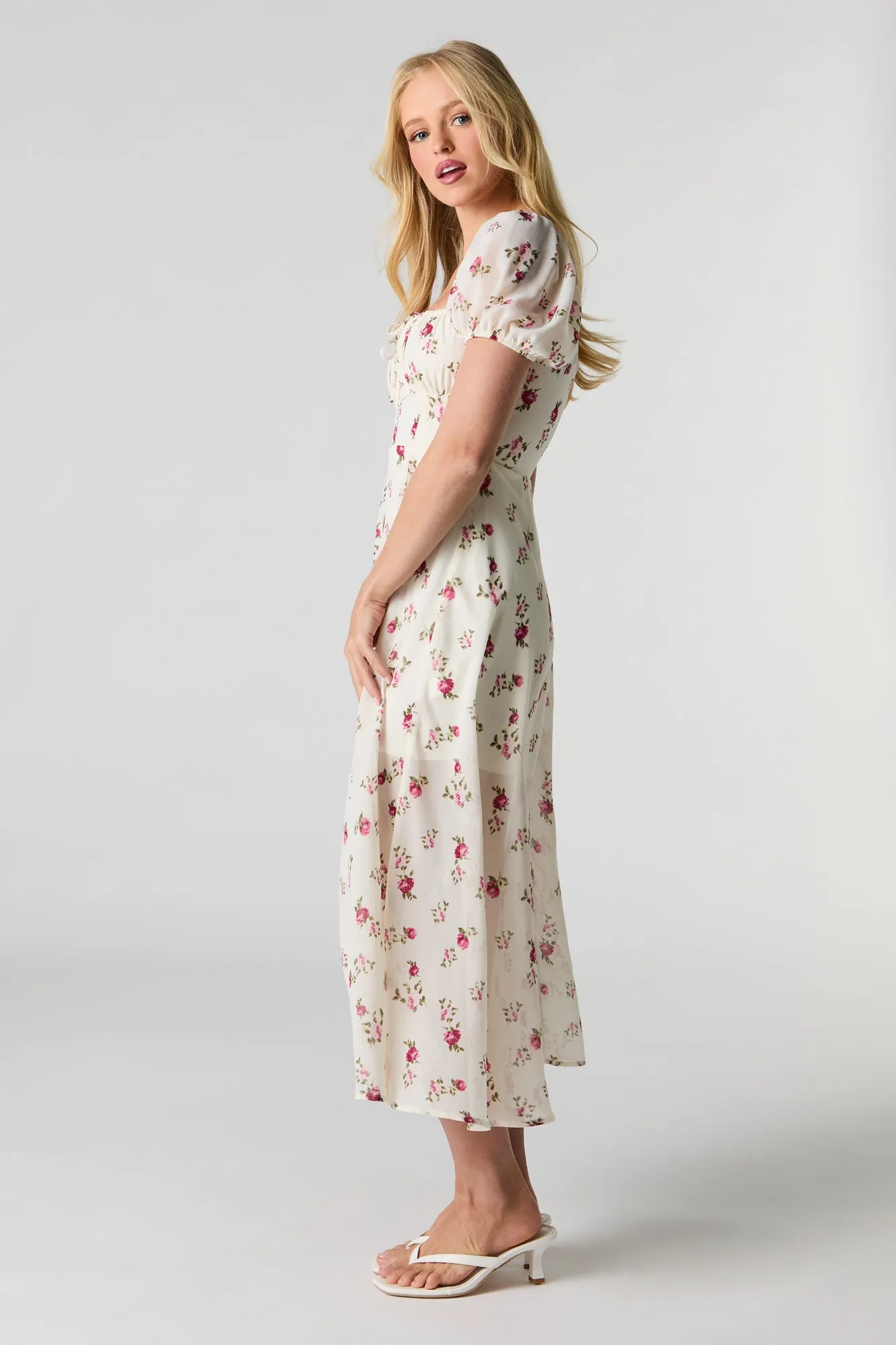 Floral Chiffon Midi Milkmaid Dress sold by Urban Planet product image thumbnail 3
