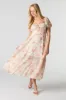 Floral Chiffon Midi Milkmaid Dress sold by Urban Planet