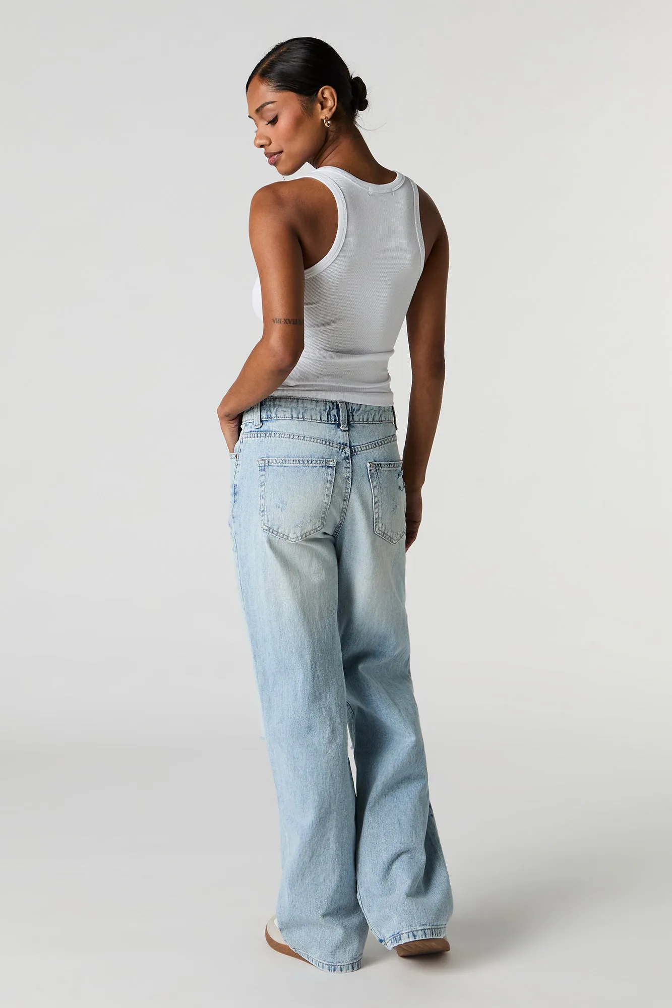Light Wash Distressed High Rise Wide Leg Jean sold by Urban Planet product image thumbnail 3