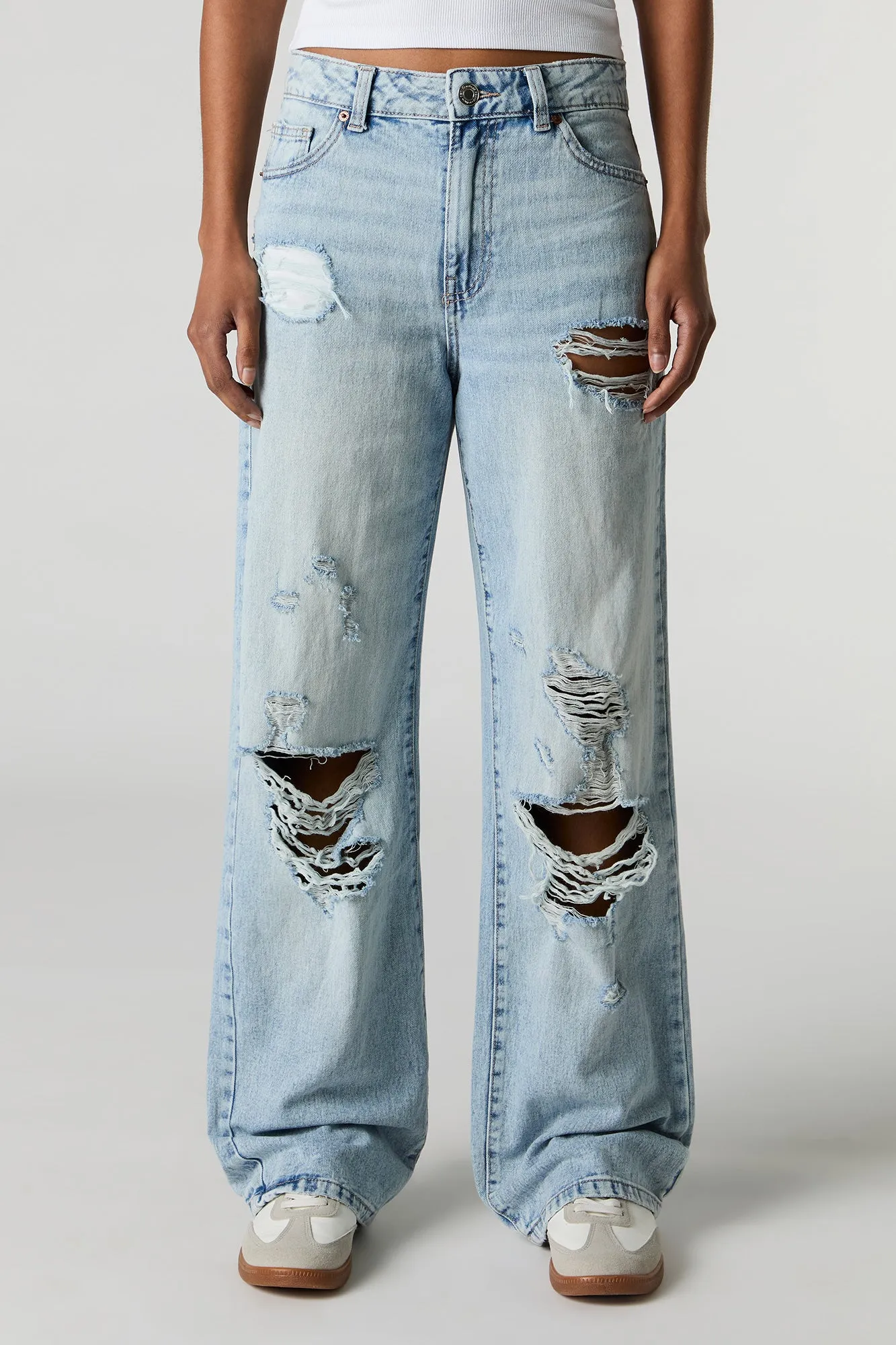 Light Wash Distressed High Rise Wide Leg Jean sold by Urban Planet product image thumbnail 2