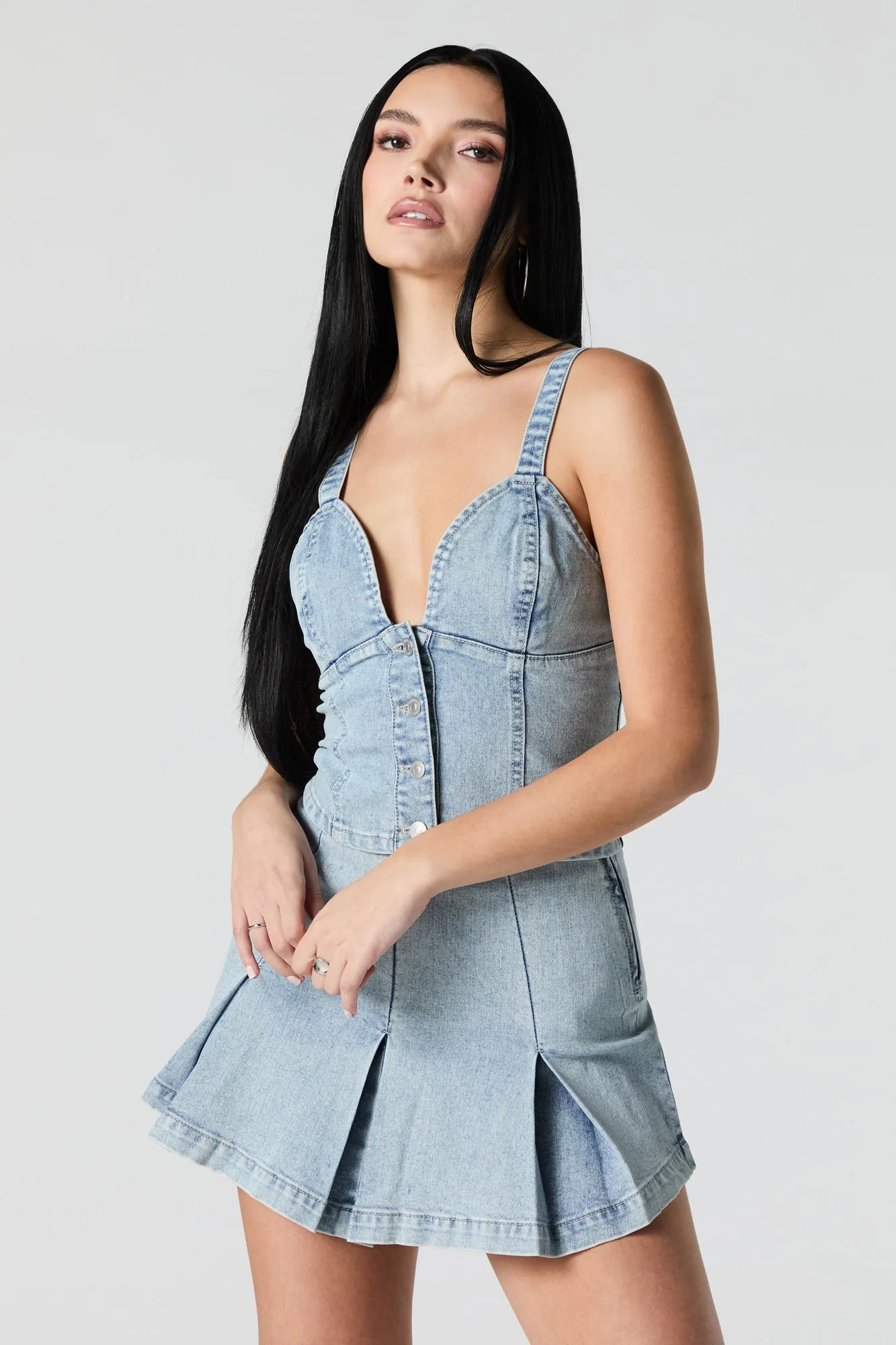 Denim Pleated Mini Skirt sold by Urban Planet product image thumbnail 4