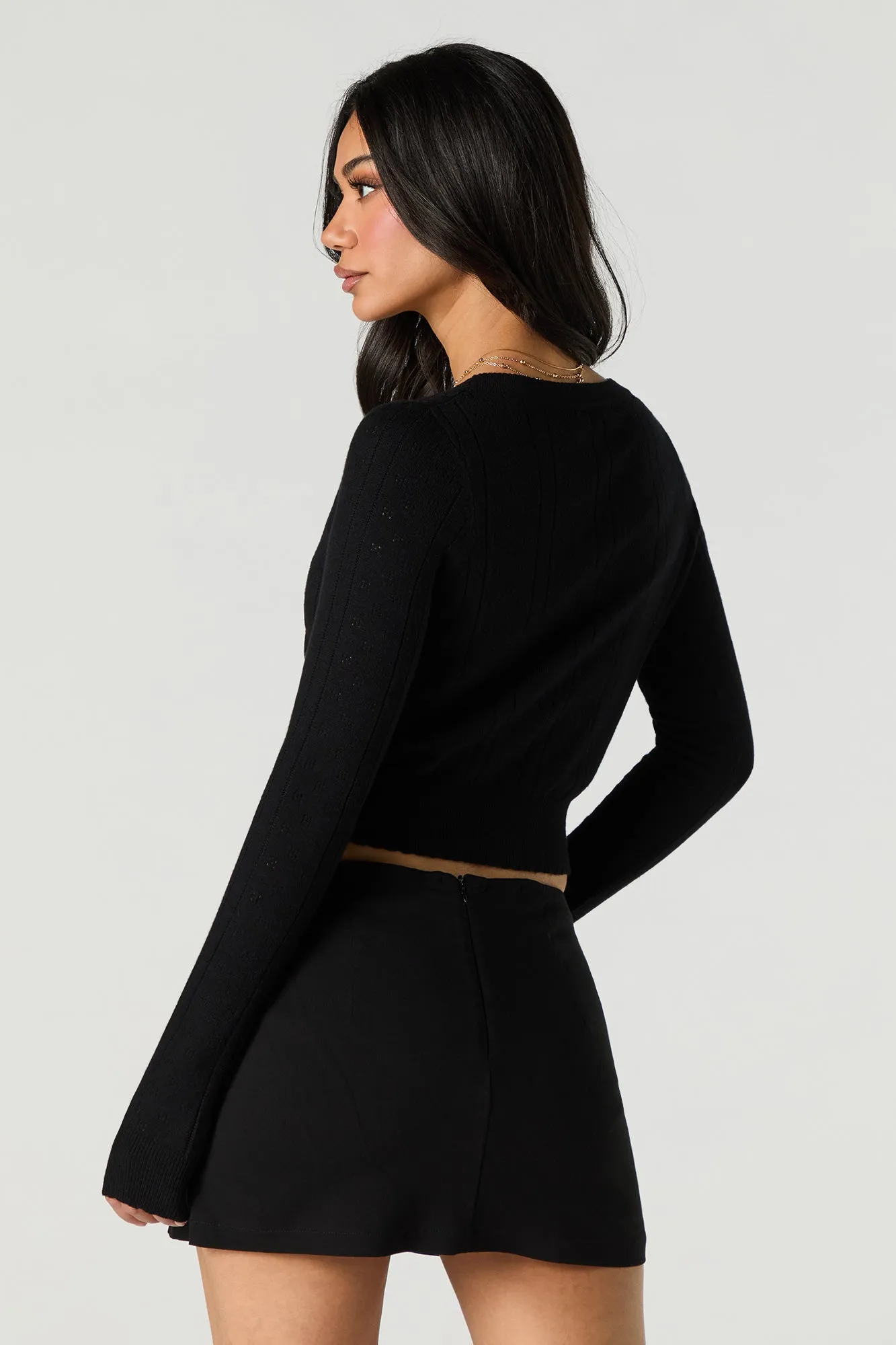 Pointelle Knit Cropped Cardigan sold by Urban Planet product image thumbnail 5