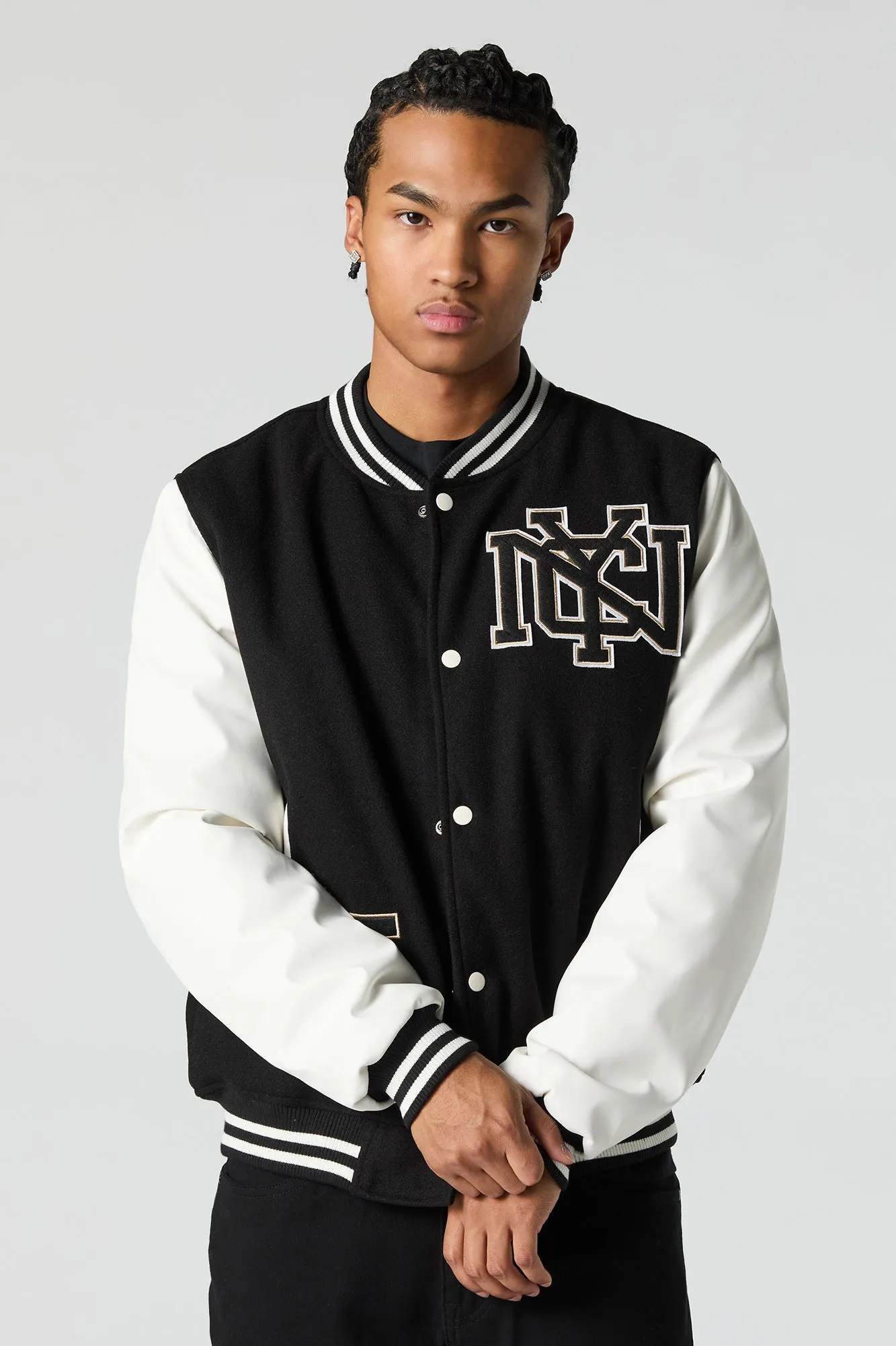 City Embroidered Fleece Varsity Jacket sold by Urban Planet