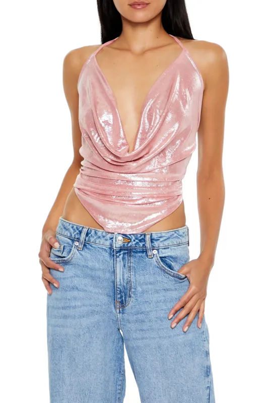 Haut bain-de-soleil métallisé avec col châle sold by Urban Planet