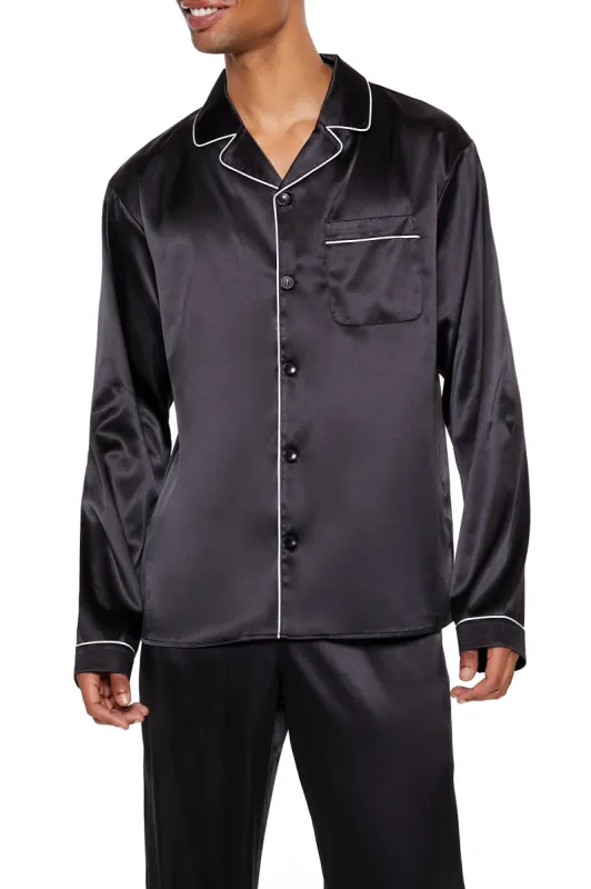 Piped Trim Satin Long Sleeve Pajama Top sold by Urban Planet