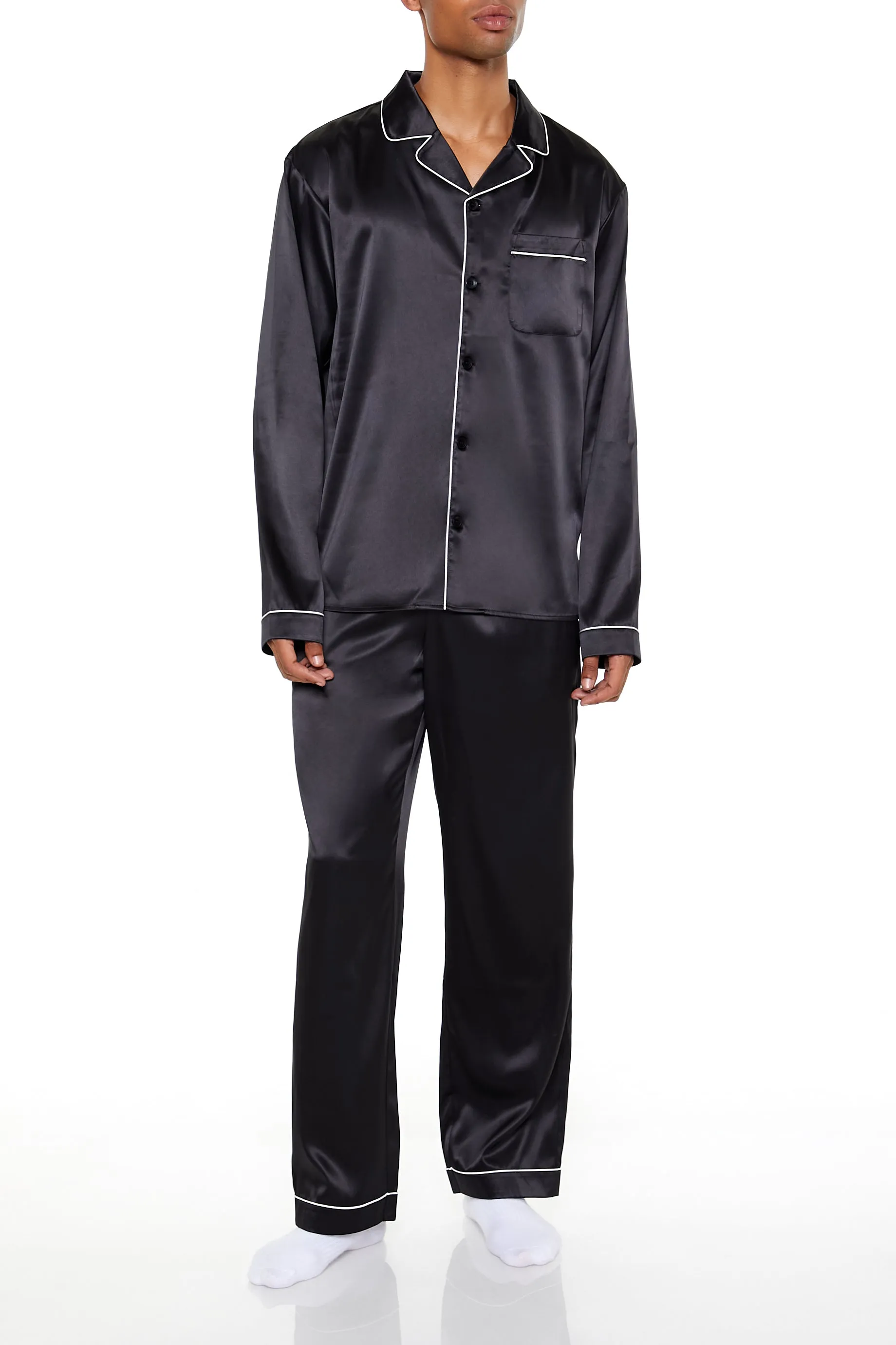 Piped Trim Satin Long Sleeve Pajama Top sold by Urban Planet product image thumbnail 3