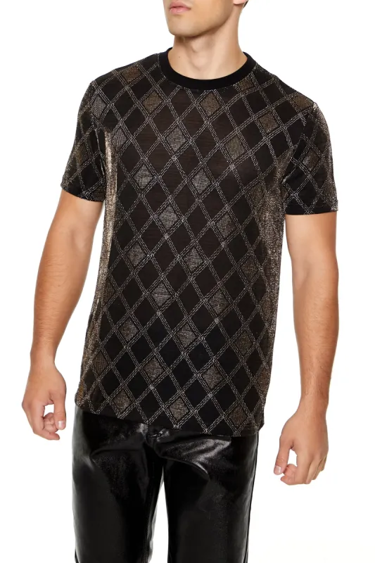Metallic Lattice Crewneck T-Shirt made by Forever 21