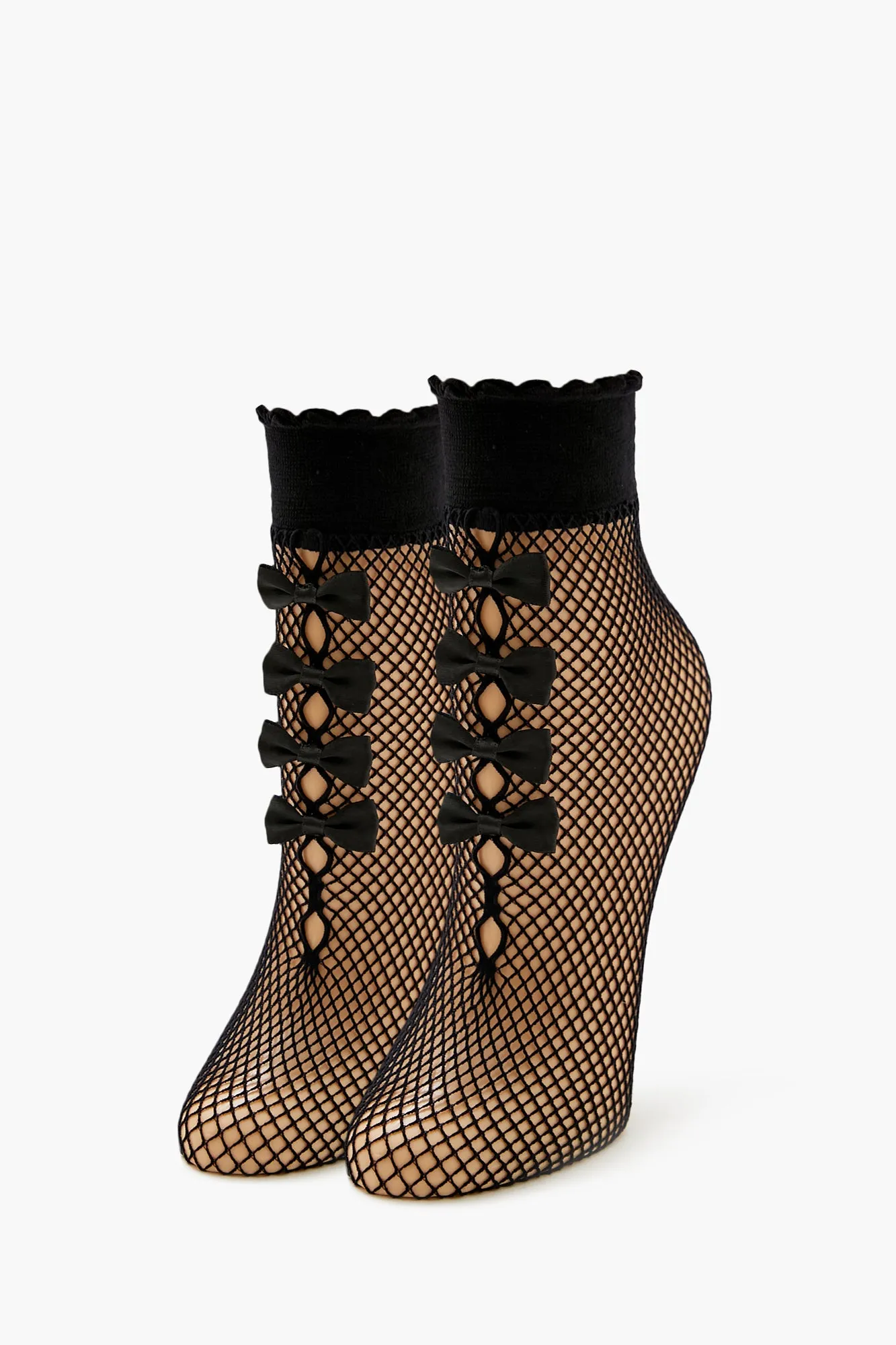 Sheer Fishnet Bow Crew Socks sold by Urban Planet