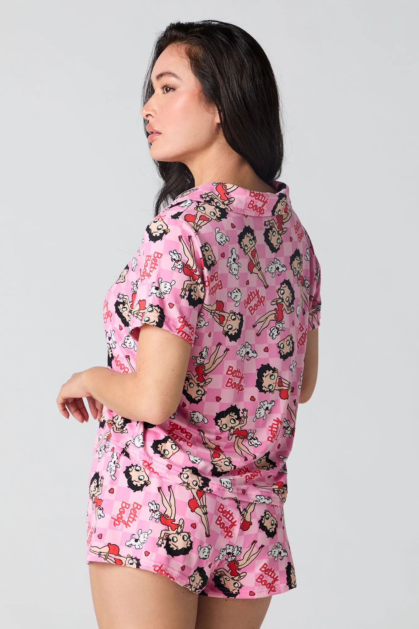 Cartoon Print Button-Up Top & Short 2 Piece Pajama Set sold by Urban Planet product image thumbnail 2