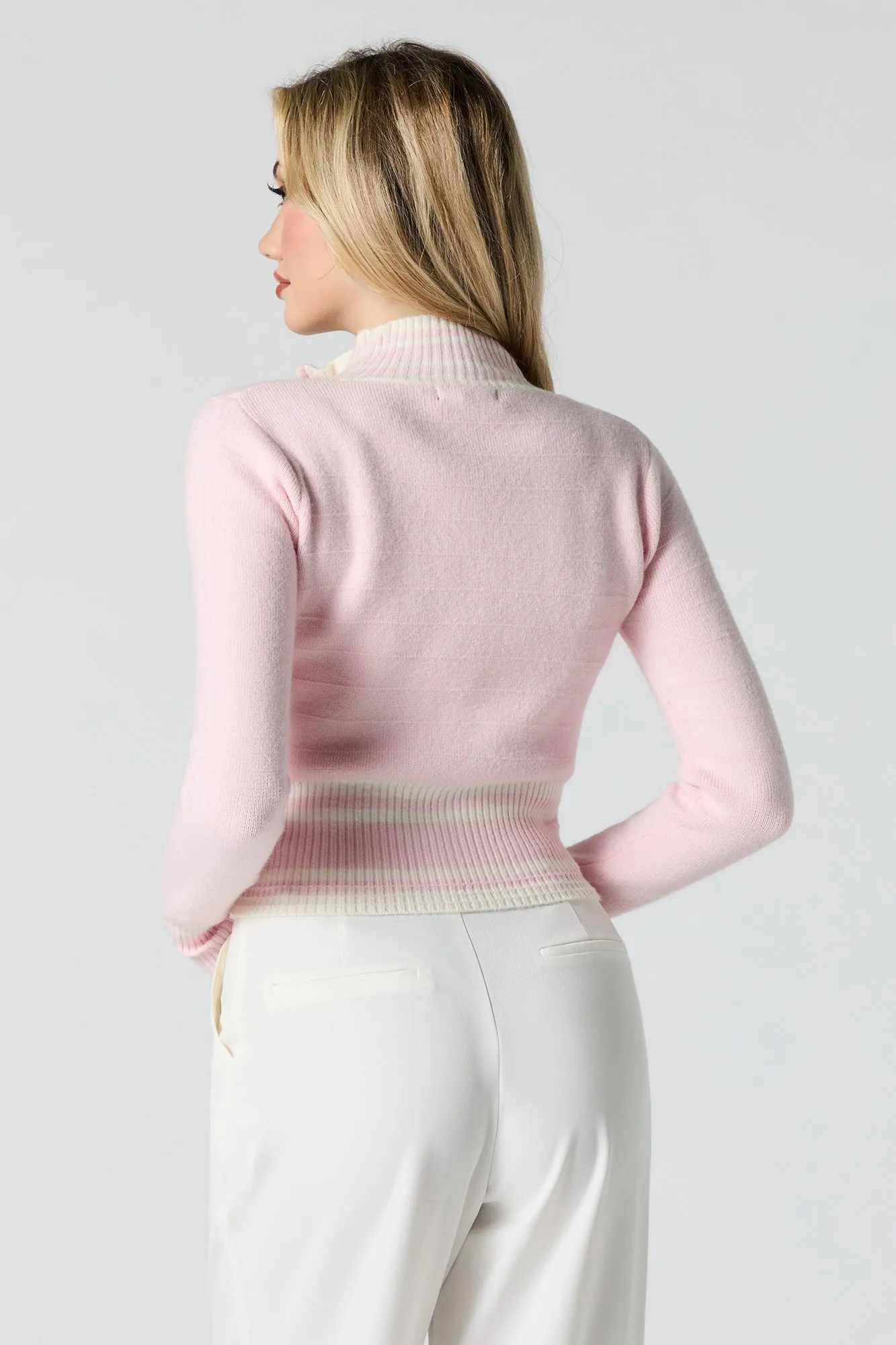 Chandail en tricot rayé contrastant et glissière sold by Urban Planet product image thumbnail 2