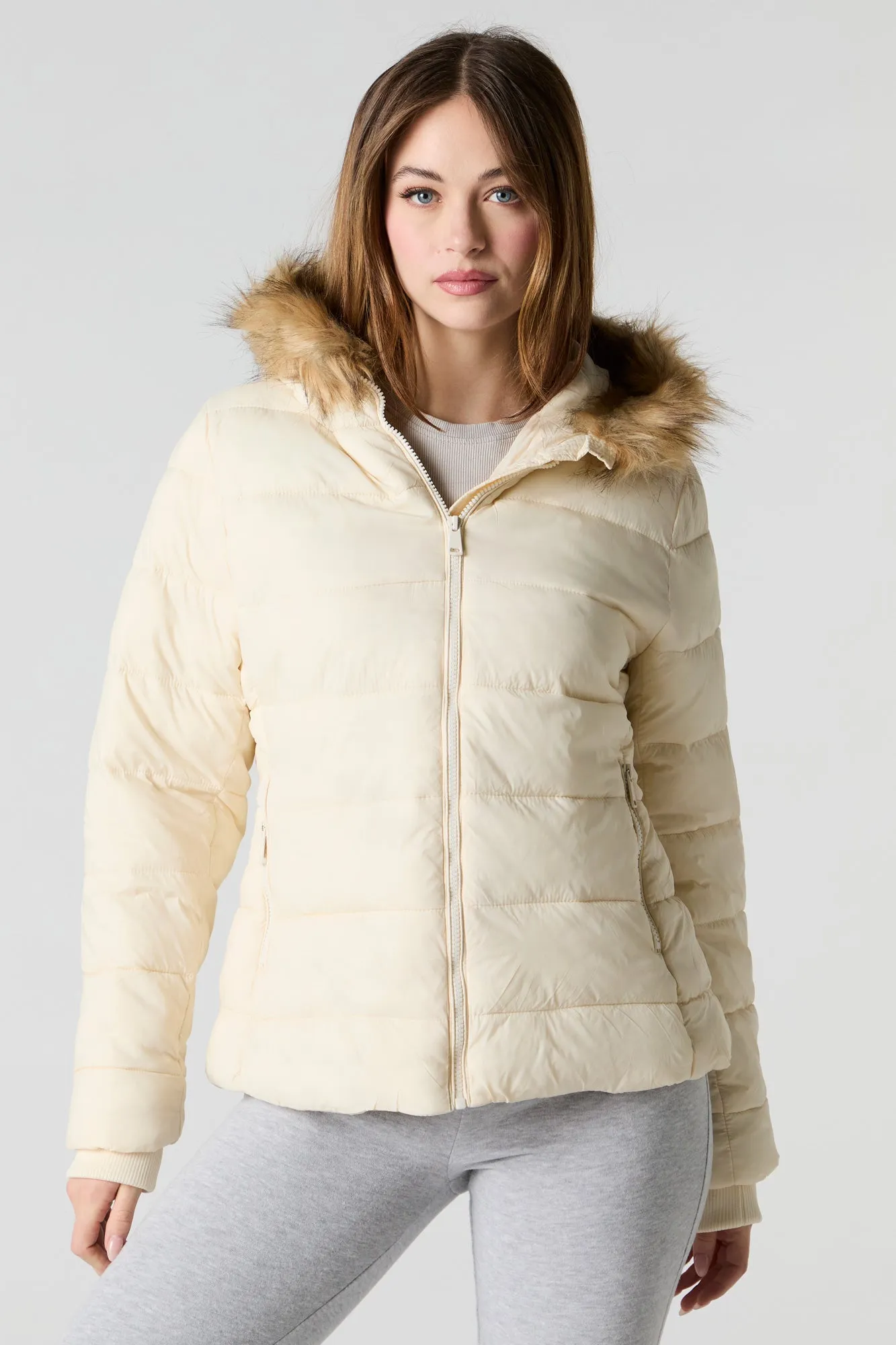 Faux Fur Hood Puffer Jacket sold by Urban Planet