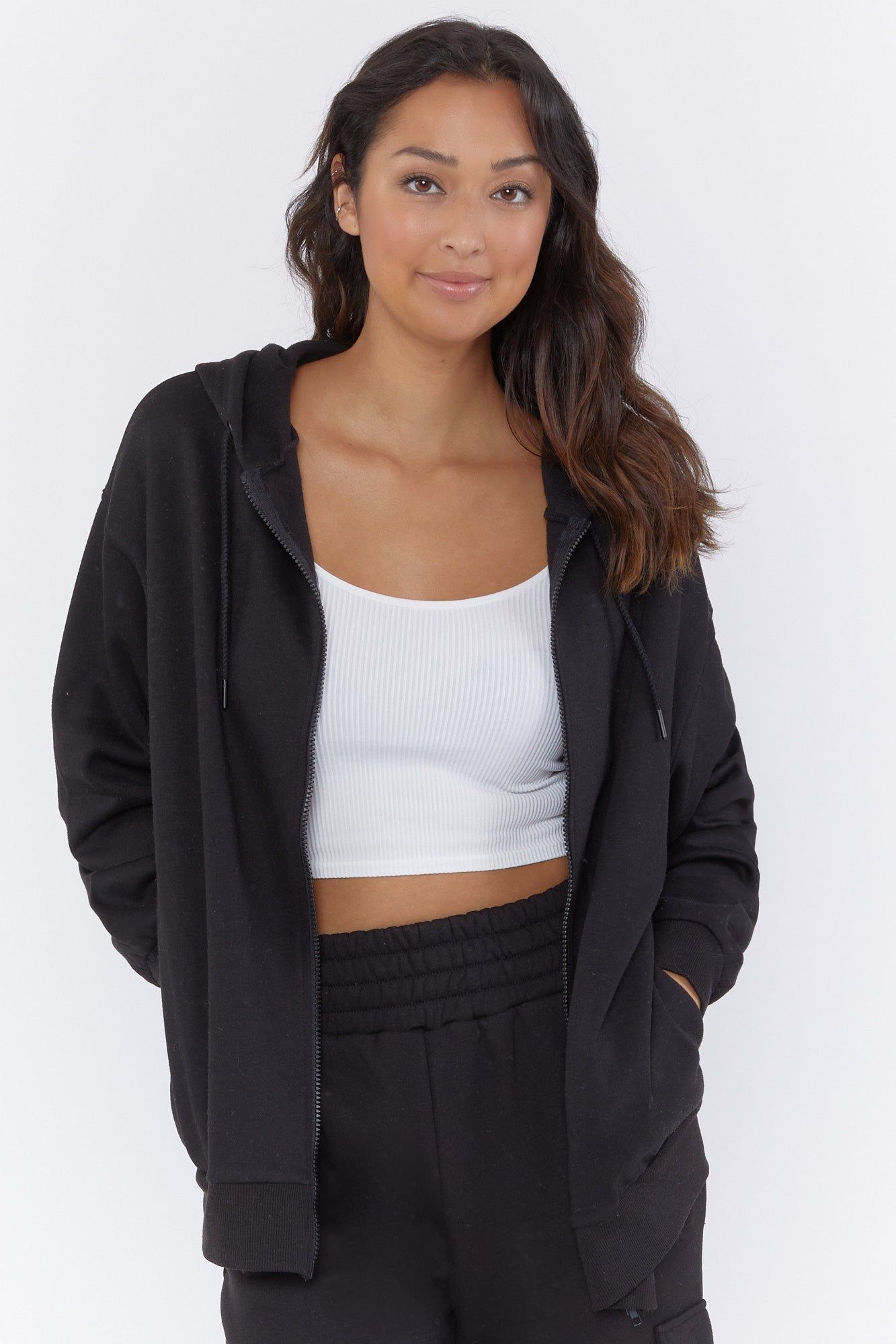 Fleece Longline Zip-Up Hoodie sold by Urban Planet product image thumbnail 4