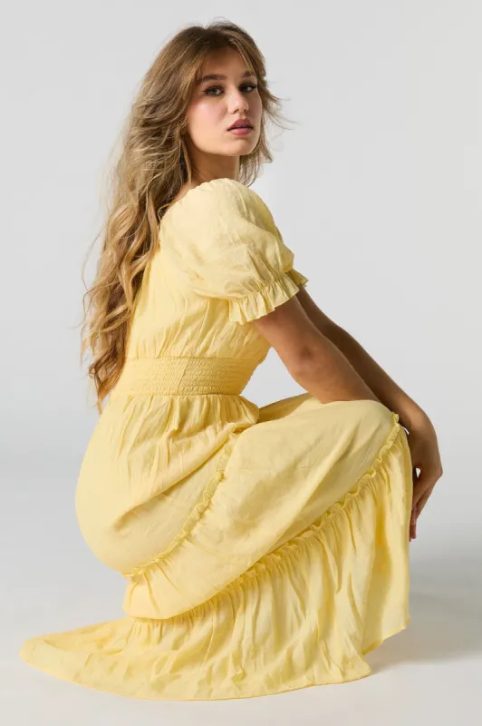 Solid Tiered Milkmaid Midi Dress sold by Urban Planet