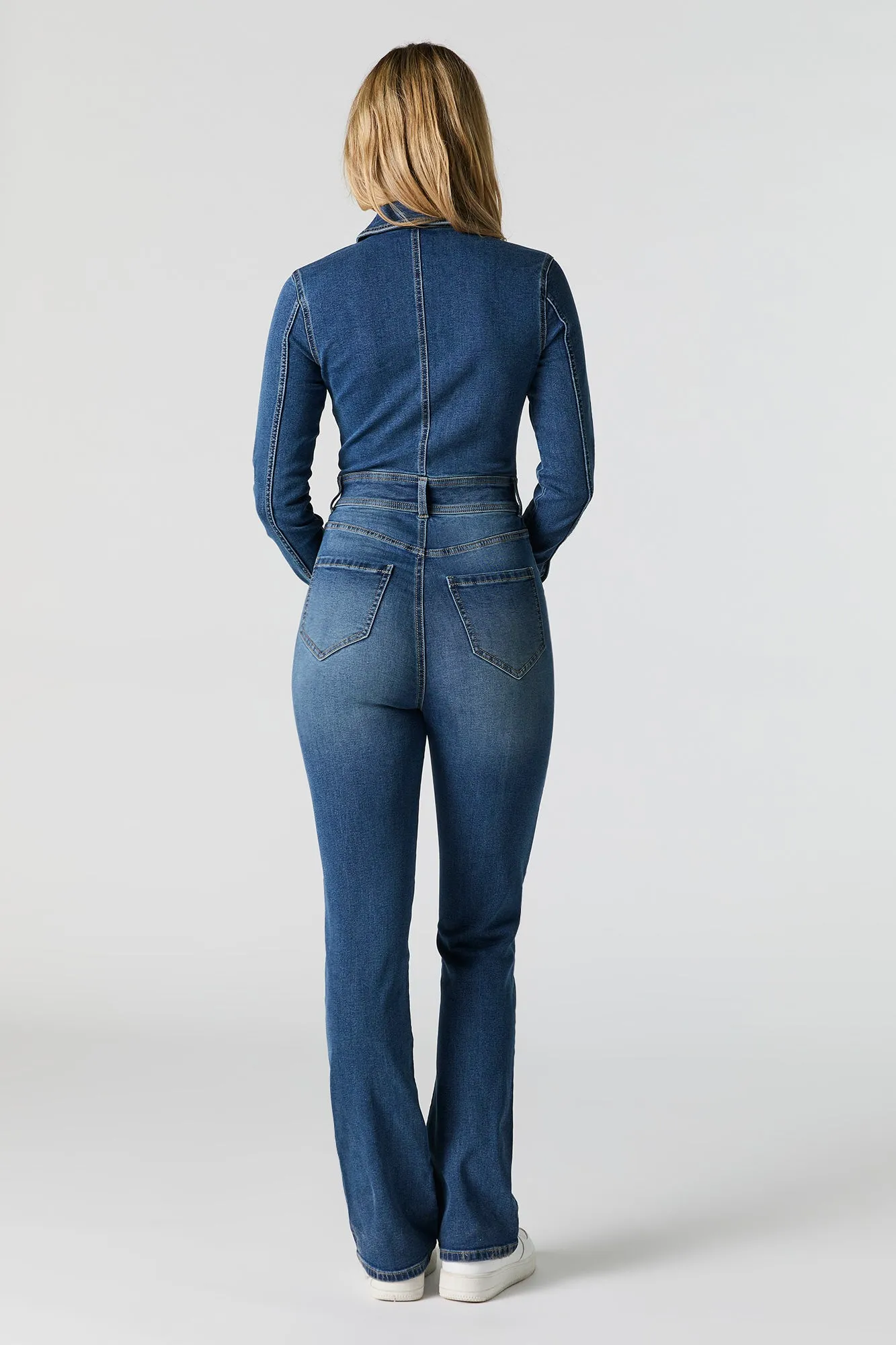 Denim Zip-Up Collared Long Sleeve Jumpsuit sold by Urban Planet product image thumbnail 3