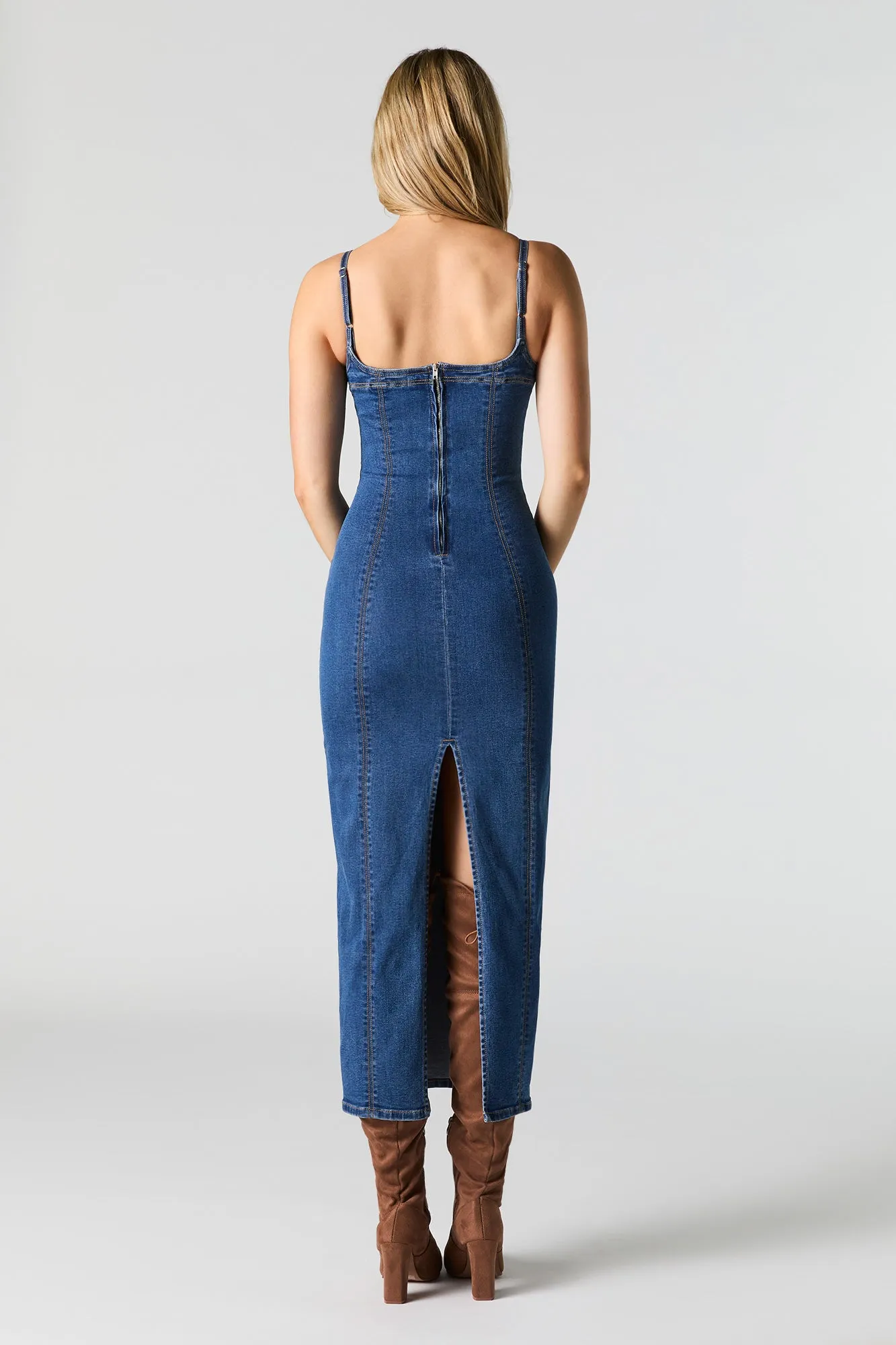 Denim Slit Back Bodycon Midi Dress sold by Urban Planet product image thumbnail 3