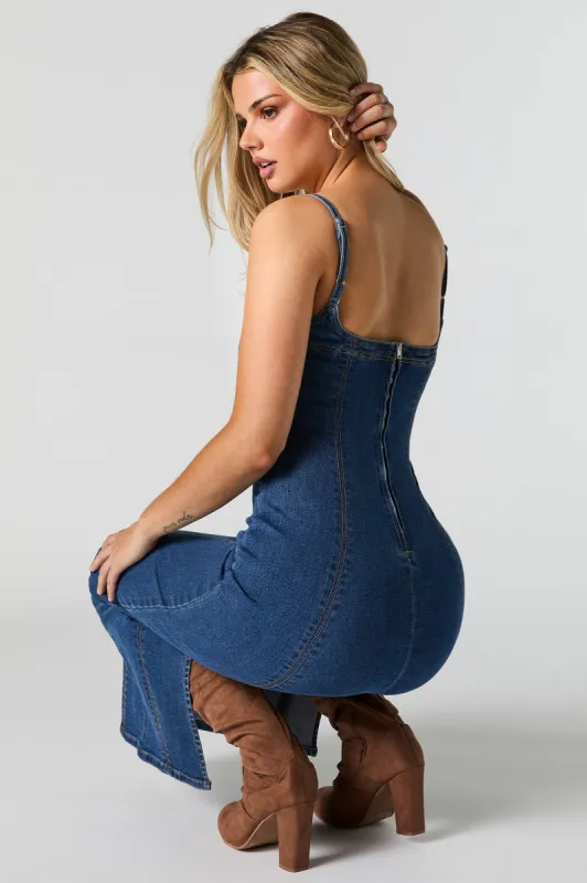 Denim Slit Back Bodycon Midi Dress sold by Urban Planet